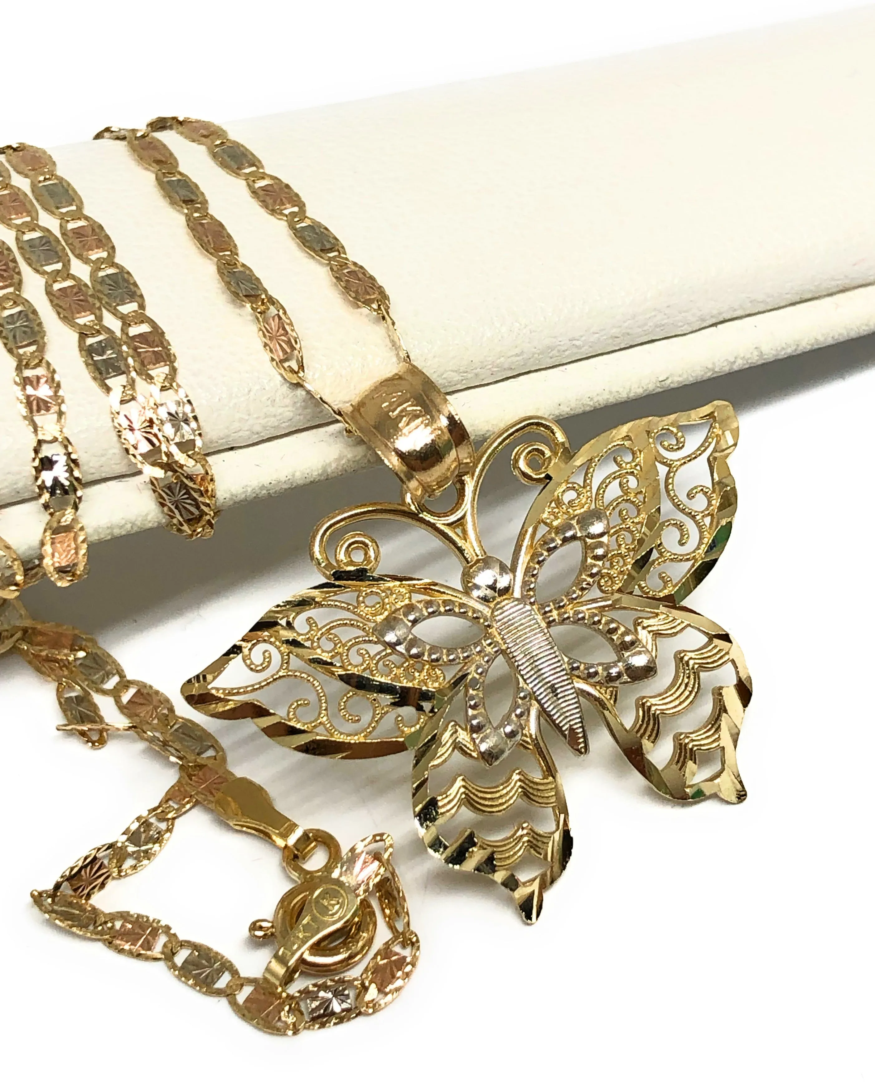 10k Solid Gold Butterfly Pendant Necklace Valentina Chain (SM, MED)