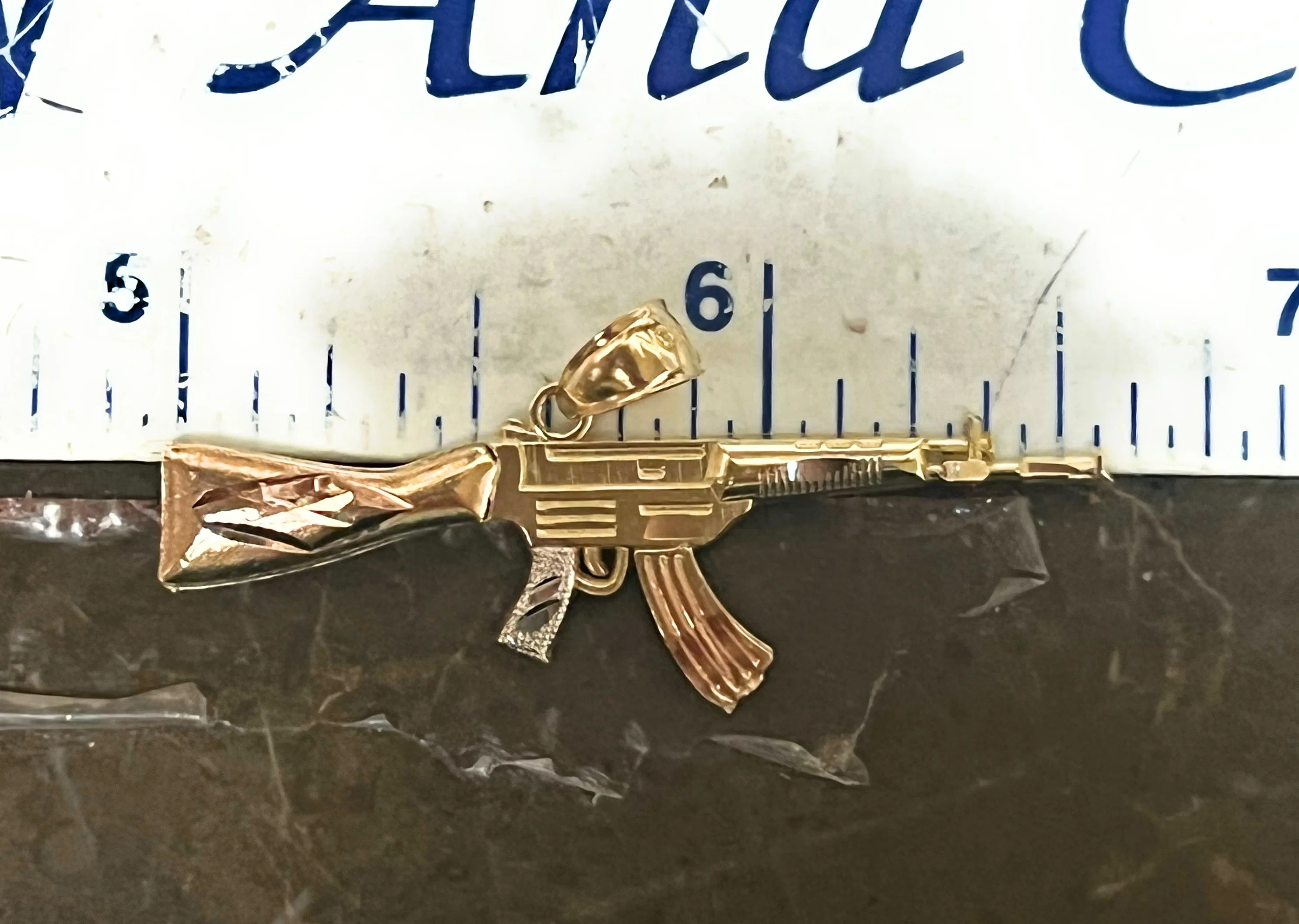 10k Solid Gold Tri-Color Machine Gun AK-47 Pendant Necklace (SM, MED)