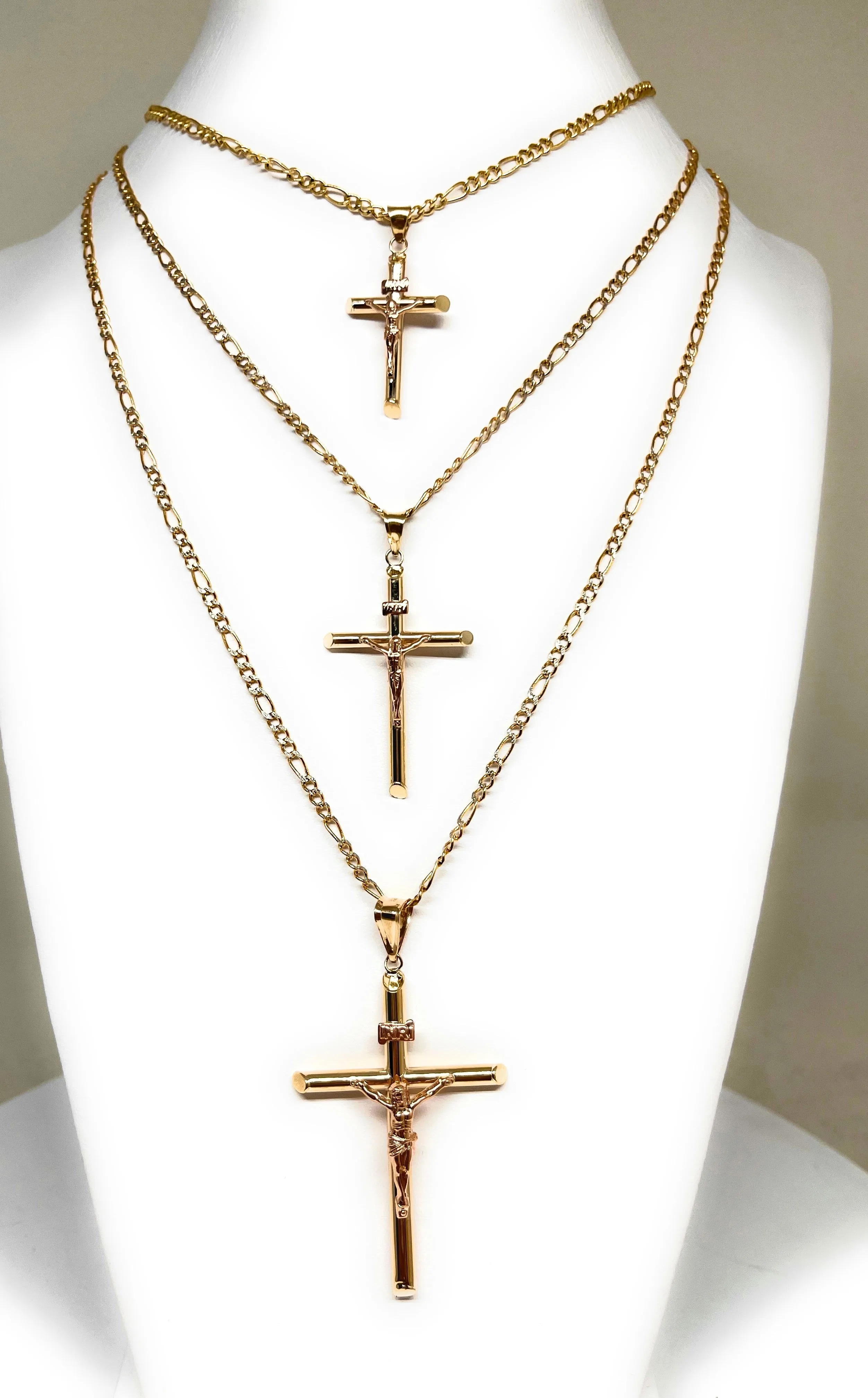 10k Solid Gold Yellow & Rose Gold Classic Jesus Cross Crucifix Pendant Necklace (SM, MED, LG) (MADE IN MX)