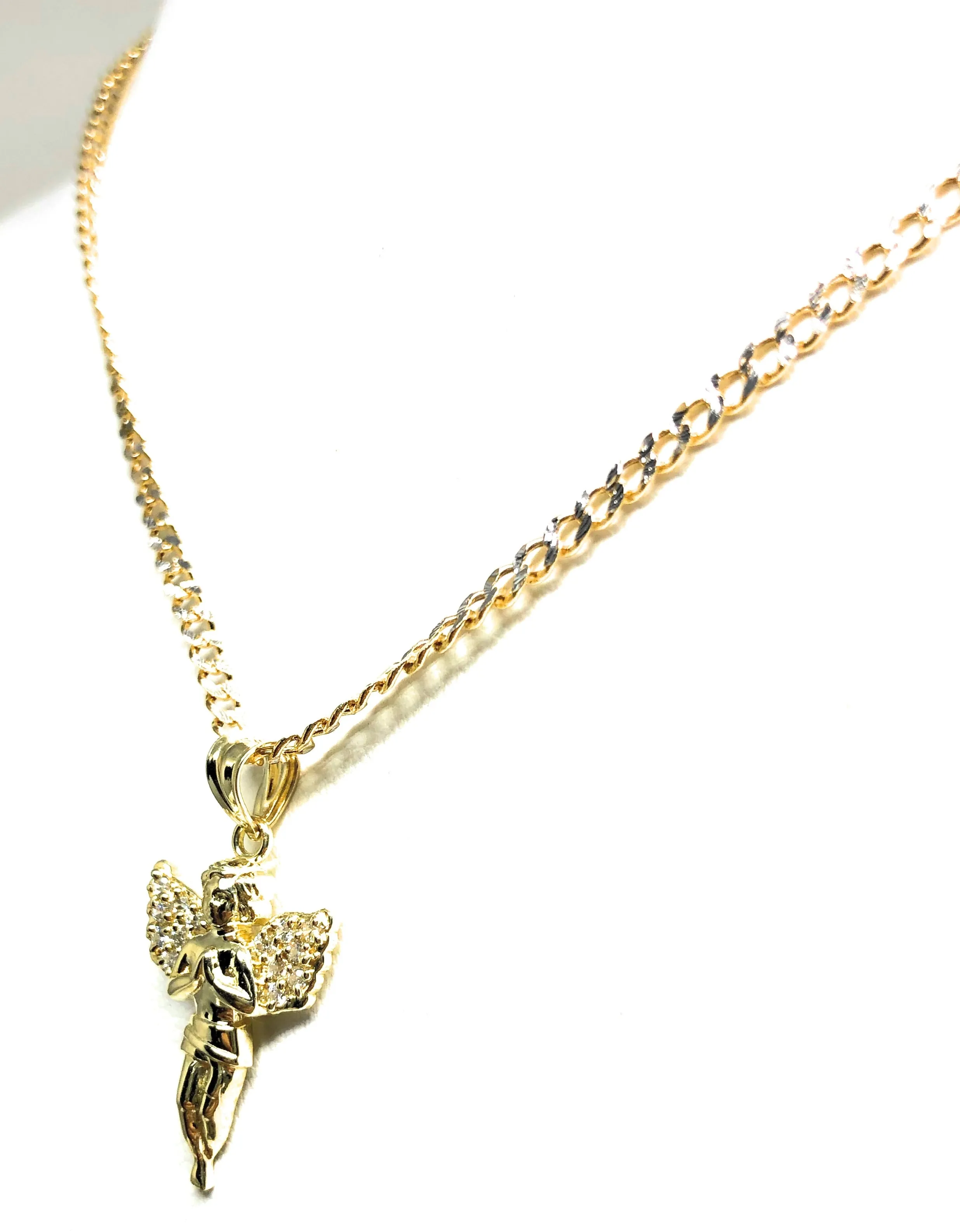 10k Solid Gold Yellow Angel Cubic Zirconia Pendant Necklace (SM,MED,LG)