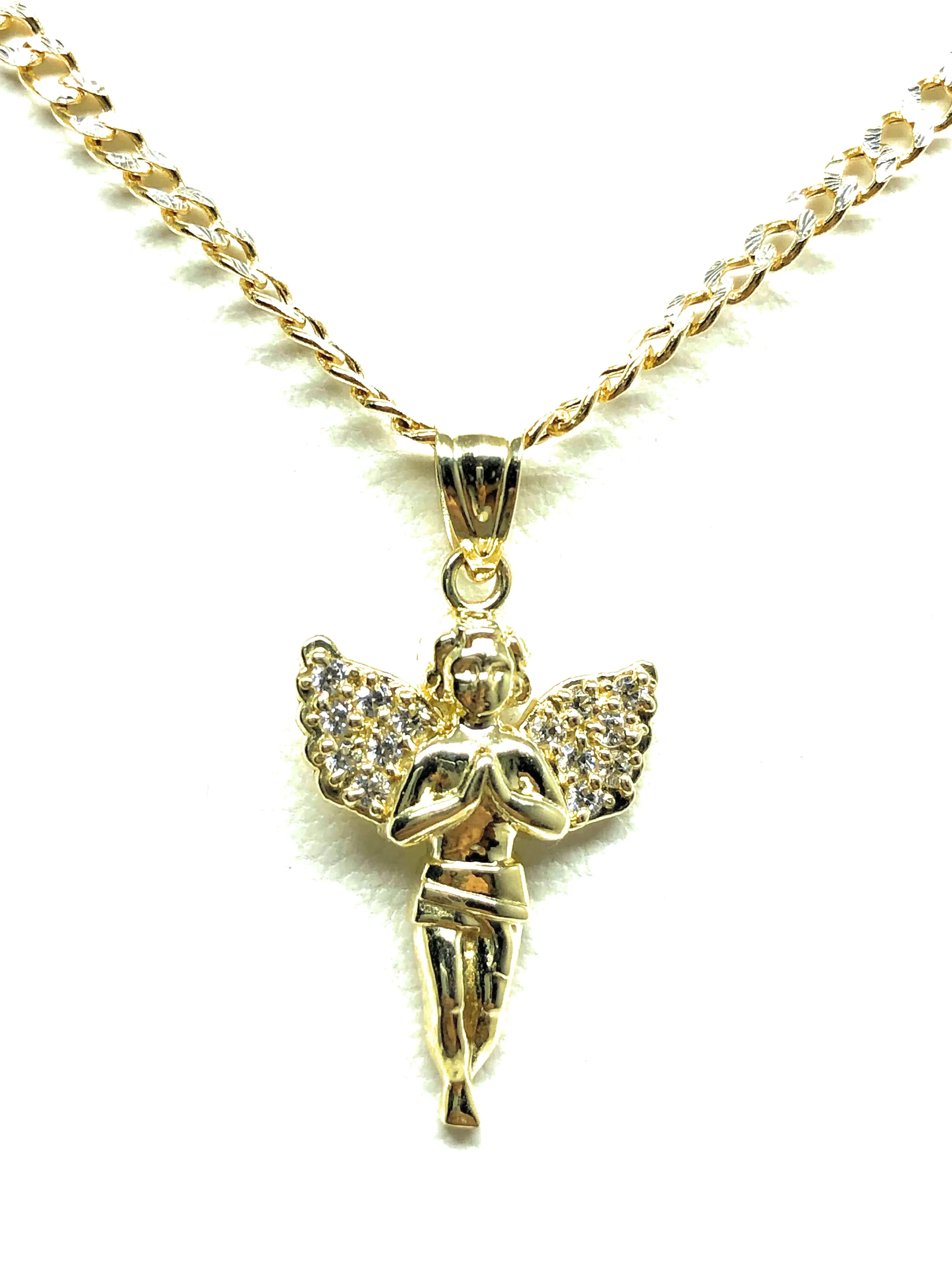 10k Solid Gold Yellow Angel Cubic Zirconia Pendant Necklace (SM,MED,LG)