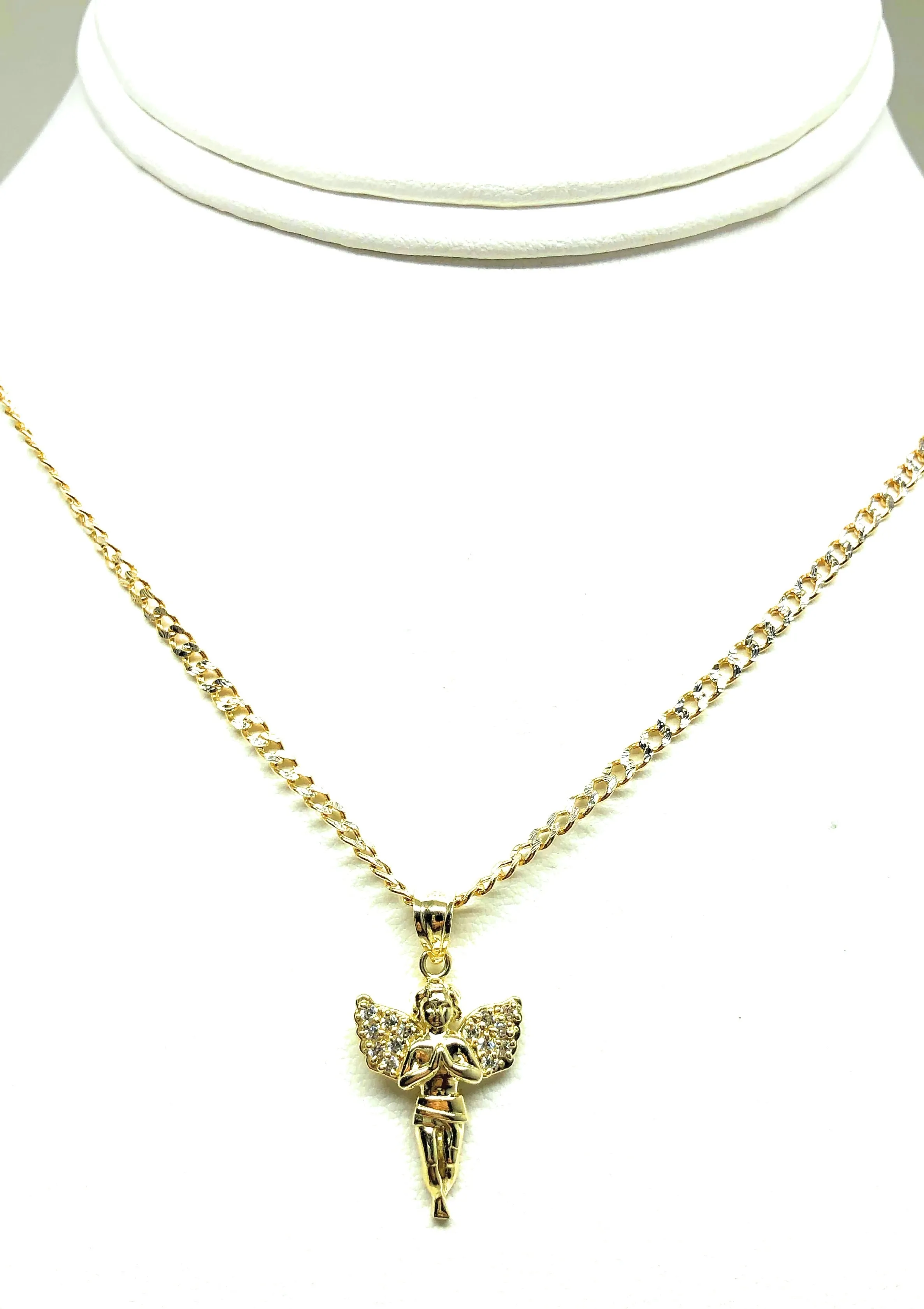 10k Solid Gold Yellow Angel Cubic Zirconia Pendant Necklace (SM,MED,LG)