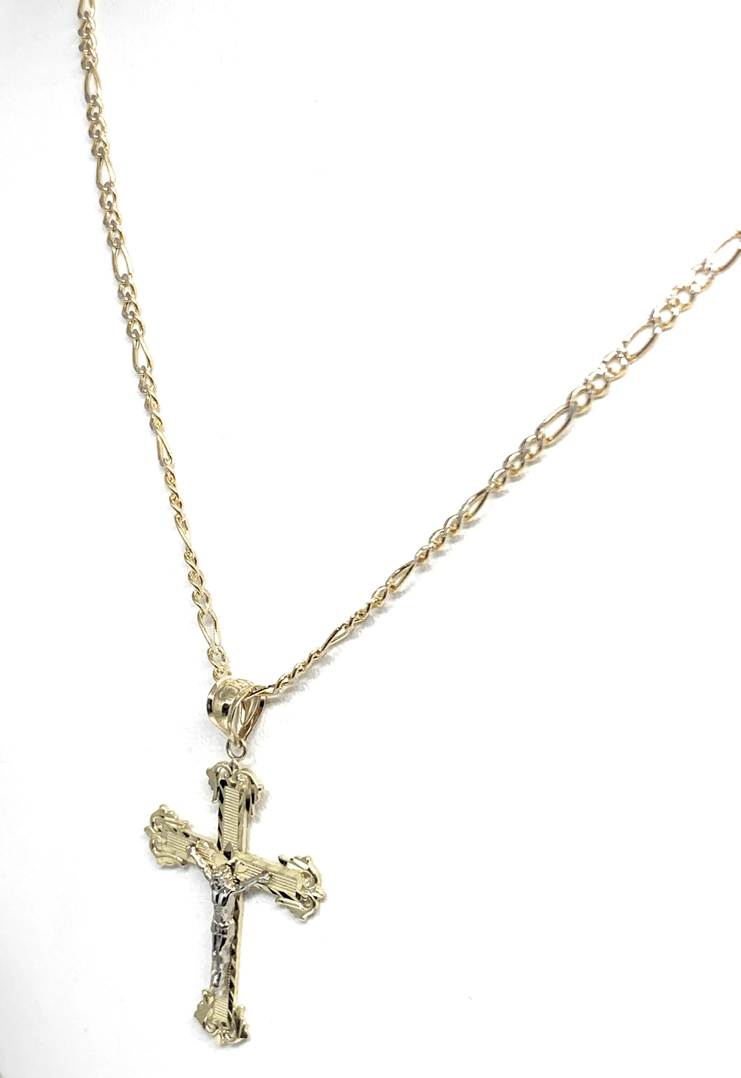 10k Solid Gold Yellow Classic 2-Tone Jesus Cross Crucifix Pendant Necklace (SM, MED)