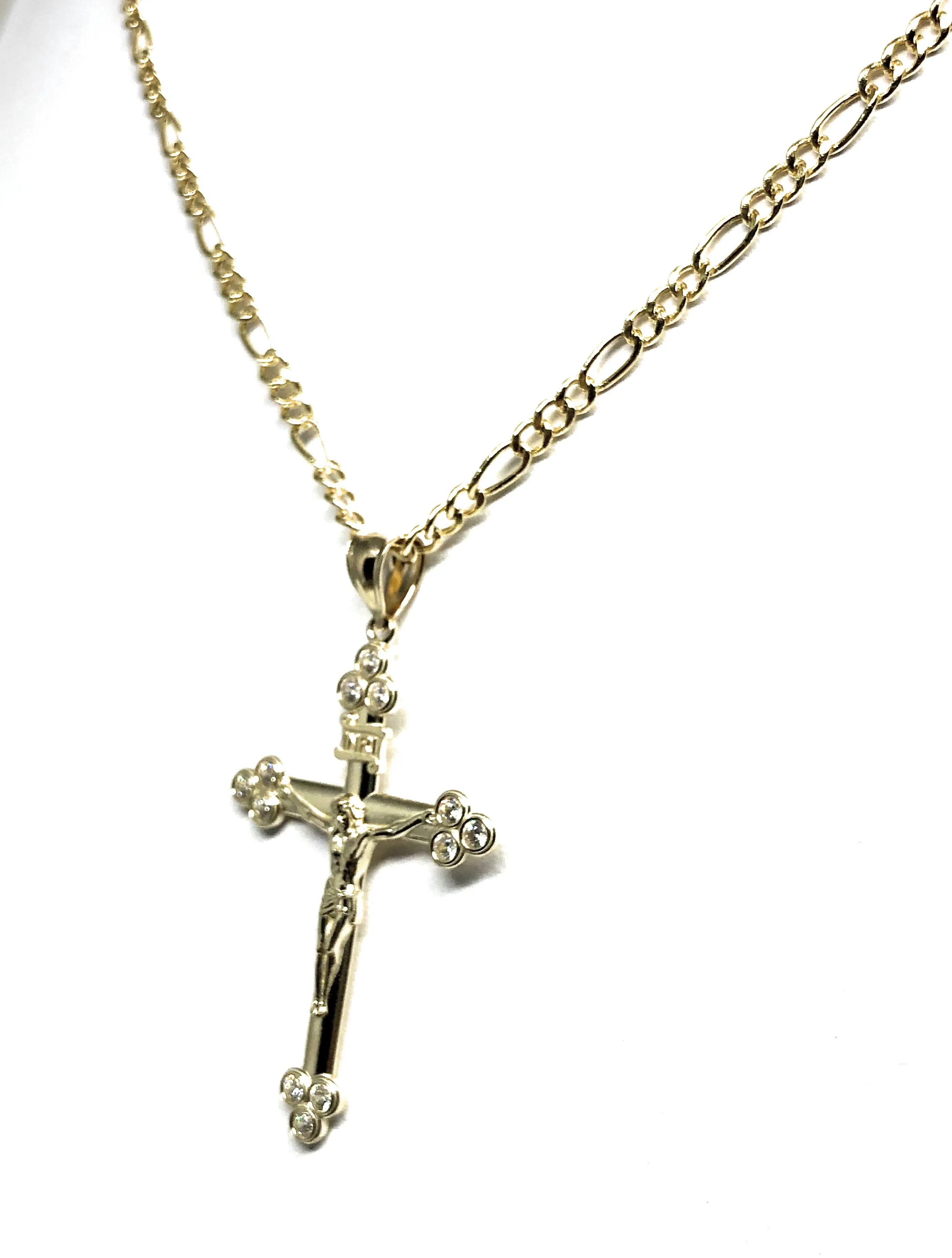 10k Solid Gold Yellow Classic INRI Jesus Cross Crucifix Pendant Necklace (SM,MED)