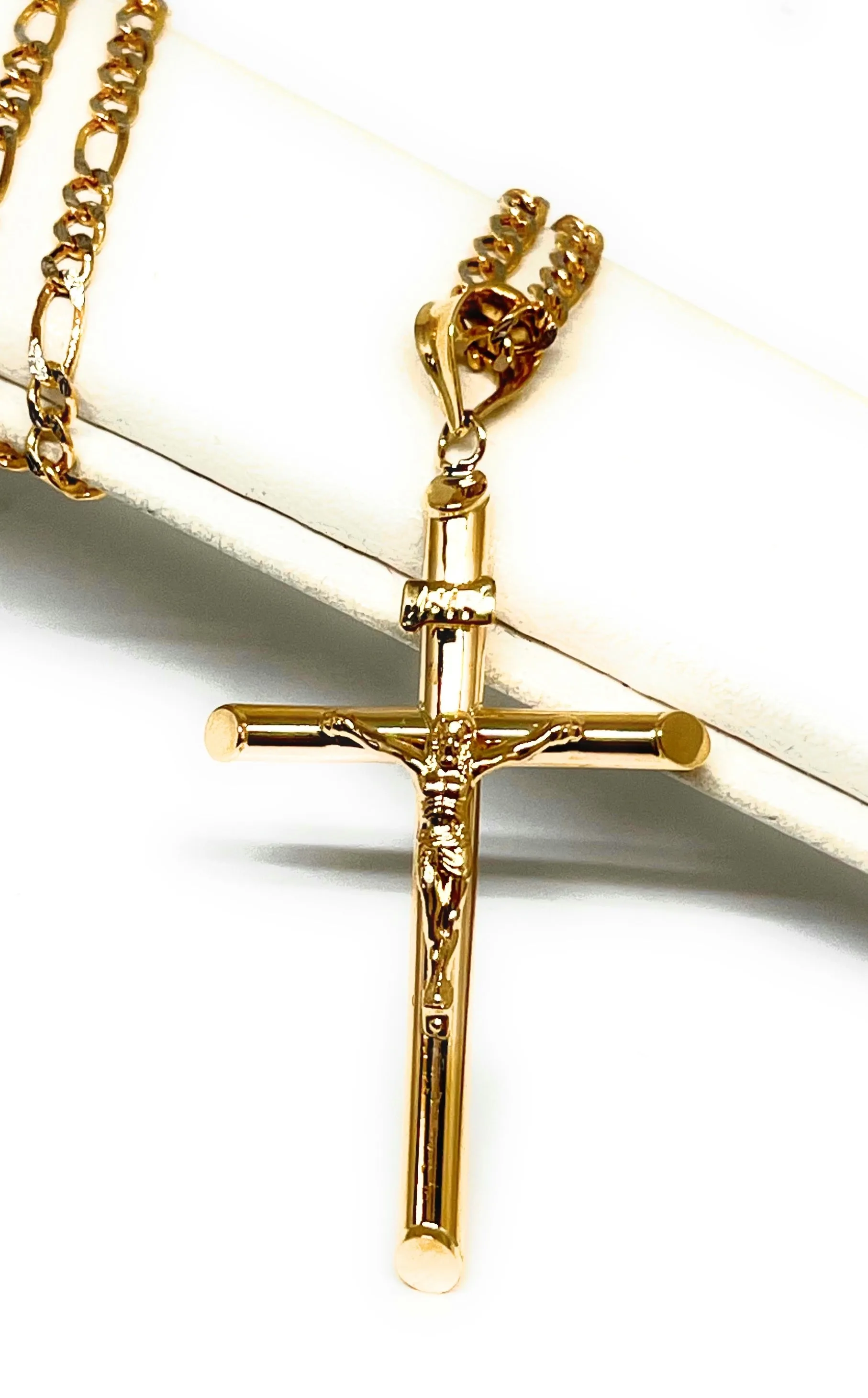 10k Solid Gold Yellow Classic Jesus Cross Crucifix Pendant Necklace (SM, MED, LG, XL) (MADE IN MX)