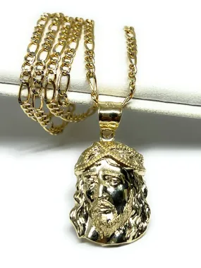 10k Solid Gold Yellow Classic Jesus Face Pendant Necklace (SM, MED, LG)