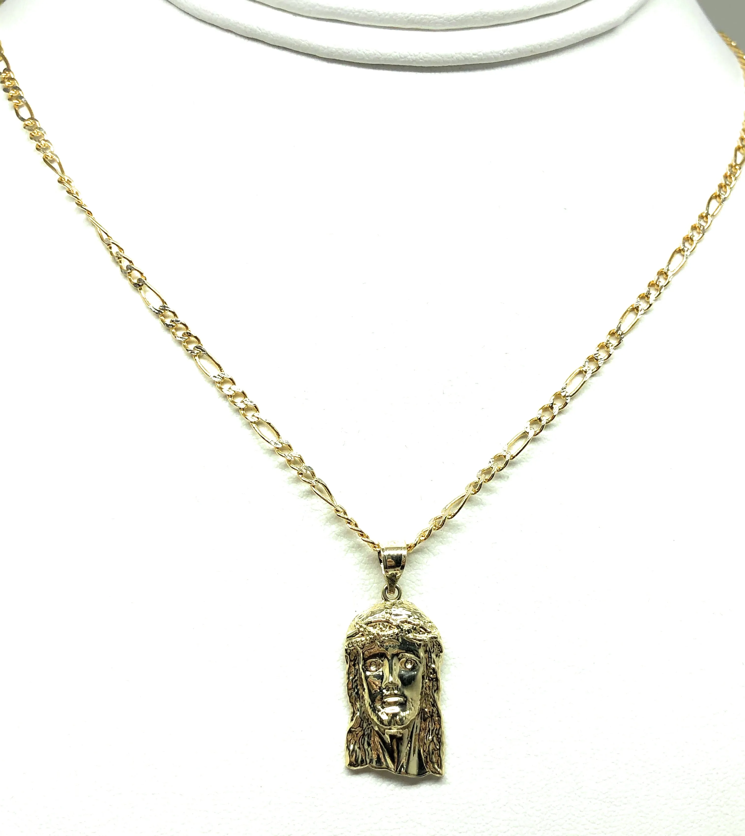 10k Solid Gold Yellow Classic Jesus Face Pendant Necklace (XS, SM, MED, LG, XL)