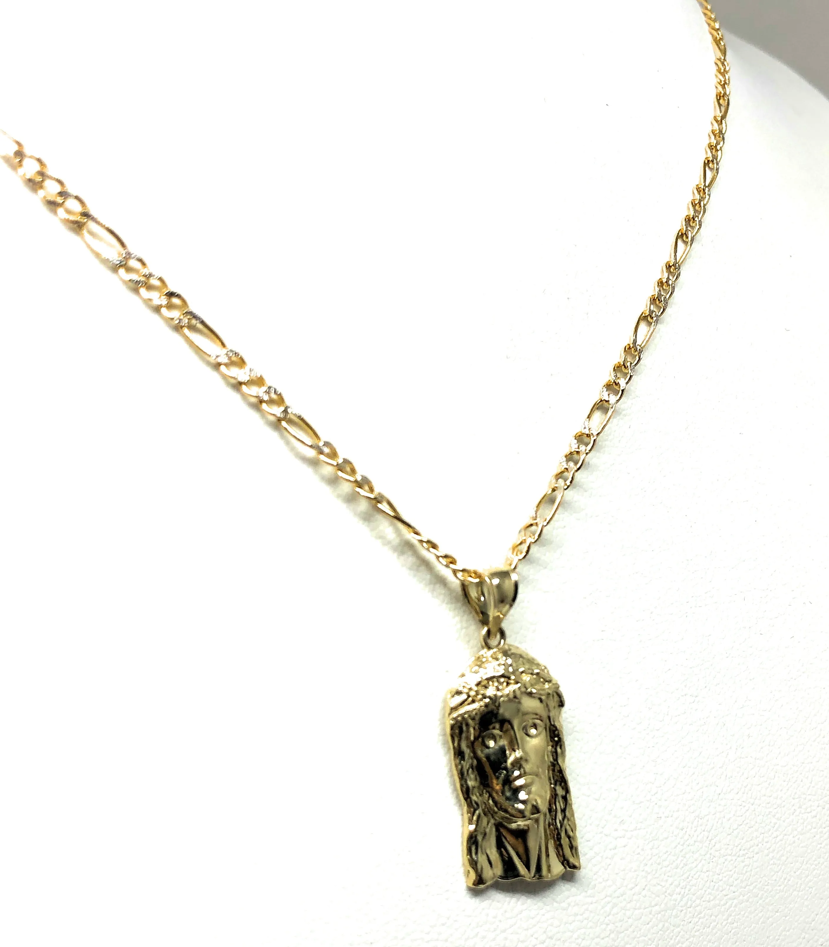 10k Solid Gold Yellow Classic Jesus Face Pendant Necklace (XS, SM, MED, LG, XL)