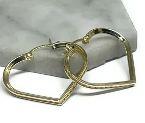 10k Solid Gold Yellow CZ Heart Hoop Earrings Arracadas (SM, MED)