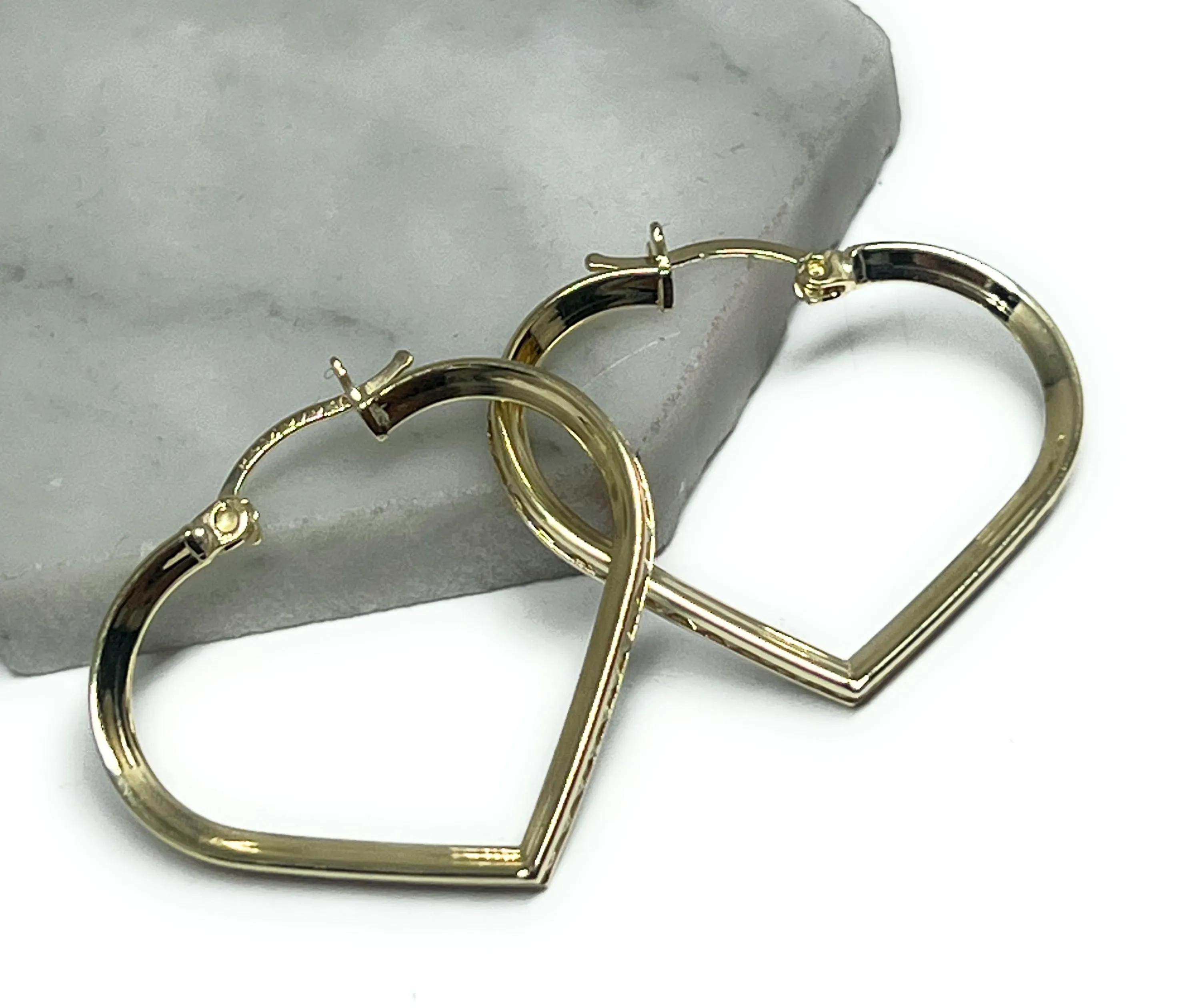 10k Solid Gold Yellow CZ Heart Hoop Earrings Arracadas (SM, MED)