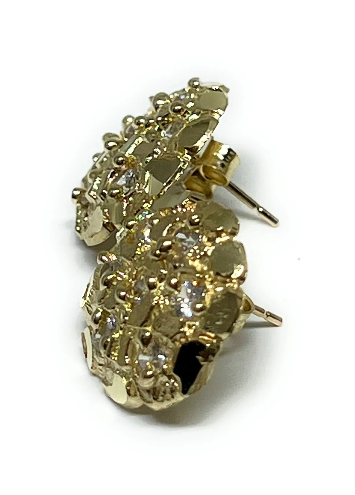 10k Solid Gold Yellow Nugget Cluster CZ Stud Earrings (SM,MED)