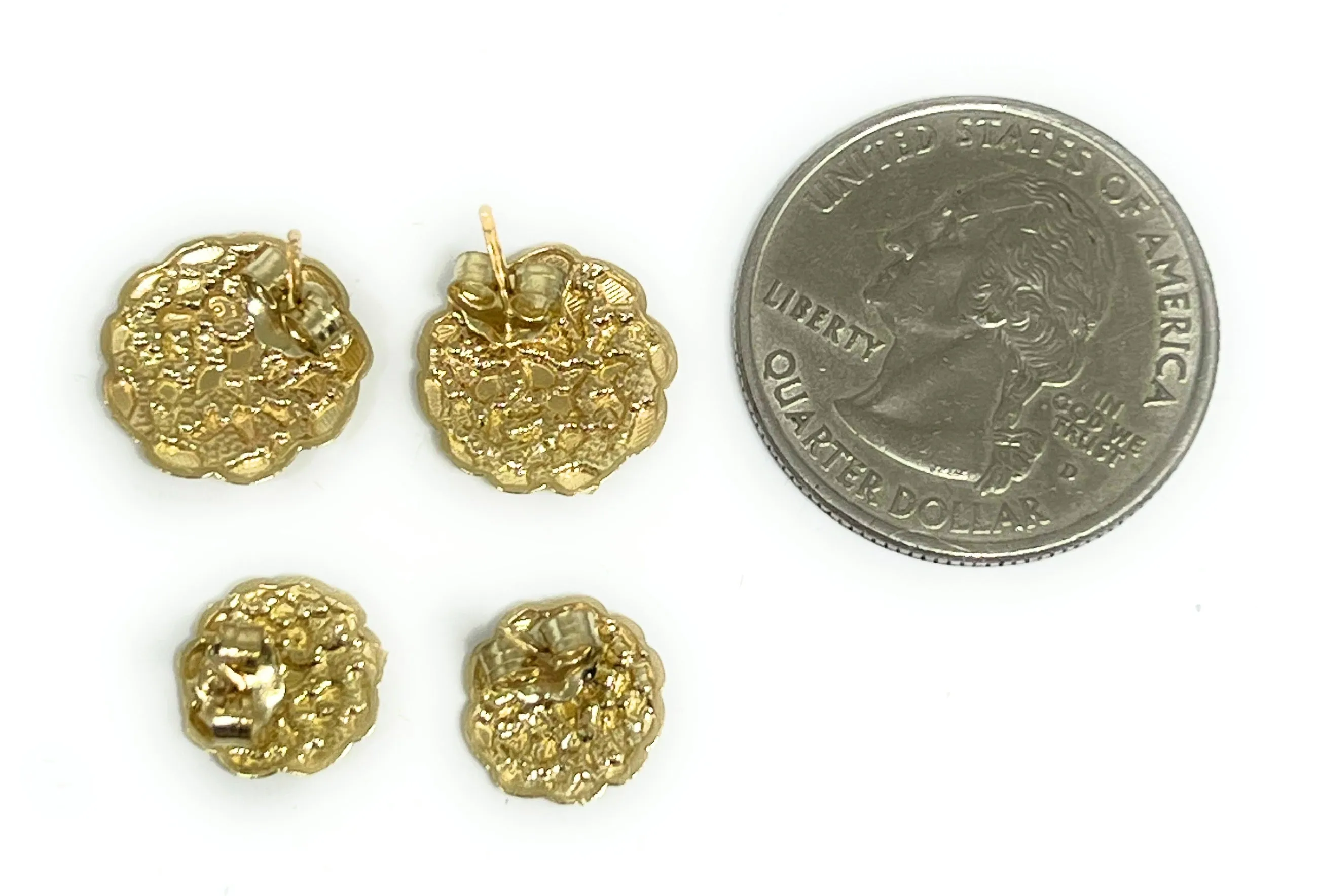 10k Solid Gold Yellow Nugget Cluster Stud Earrings (SM,MED)