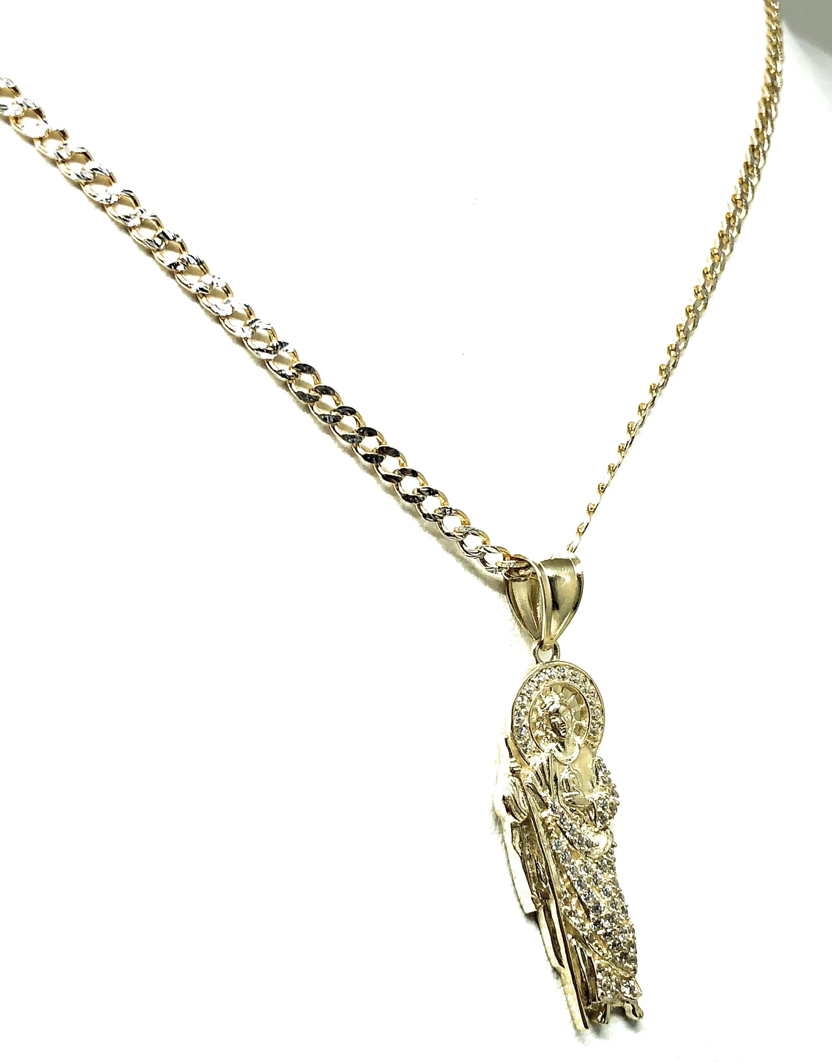 10k Solid Gold Yellow Saan Judas Cubic Zirconia Pendant Necklace (XS, SM, MED)