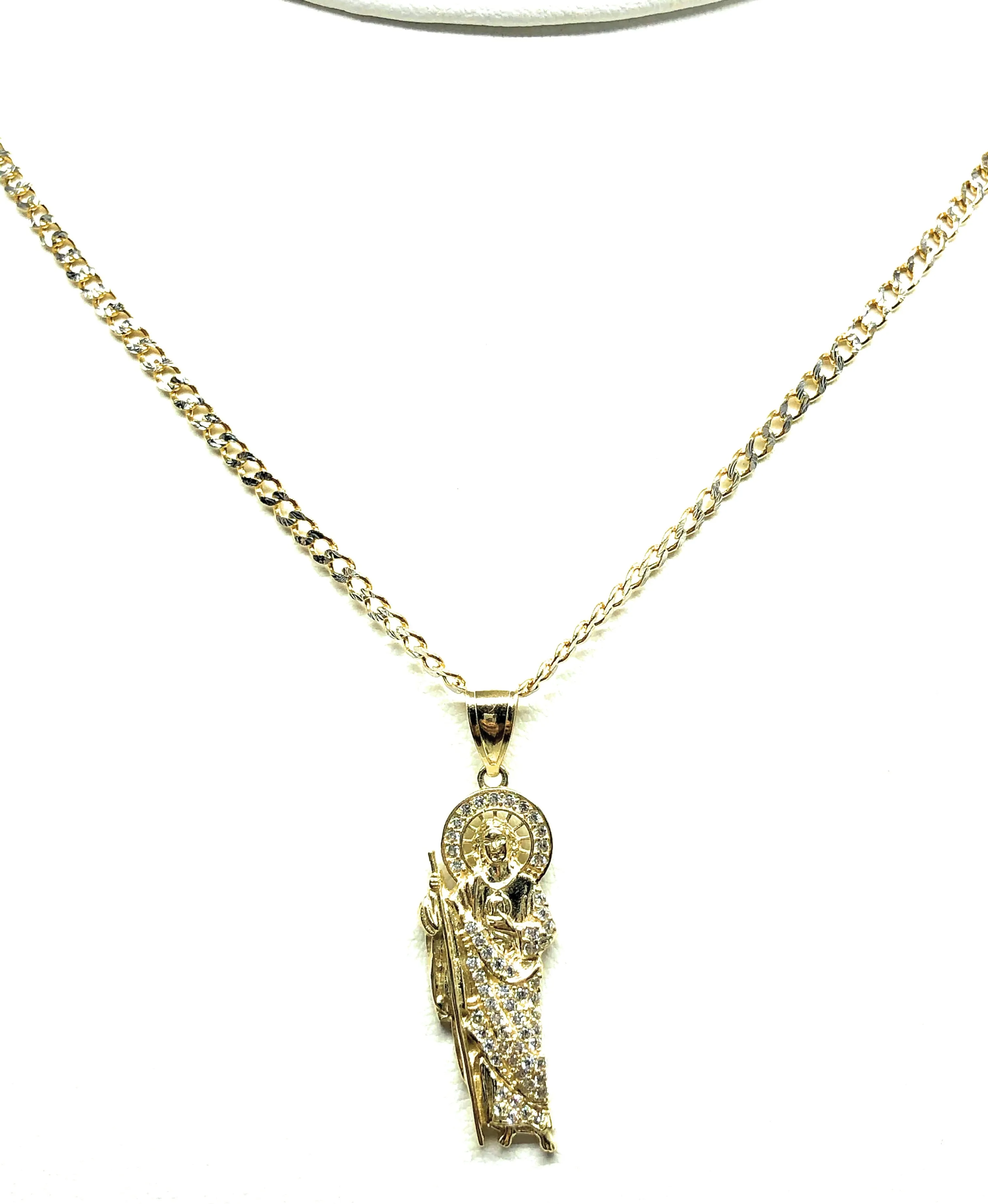 10k Solid Gold Yellow Saan Judas Cubic Zirconia Pendant Necklace (XS, SM, MED)