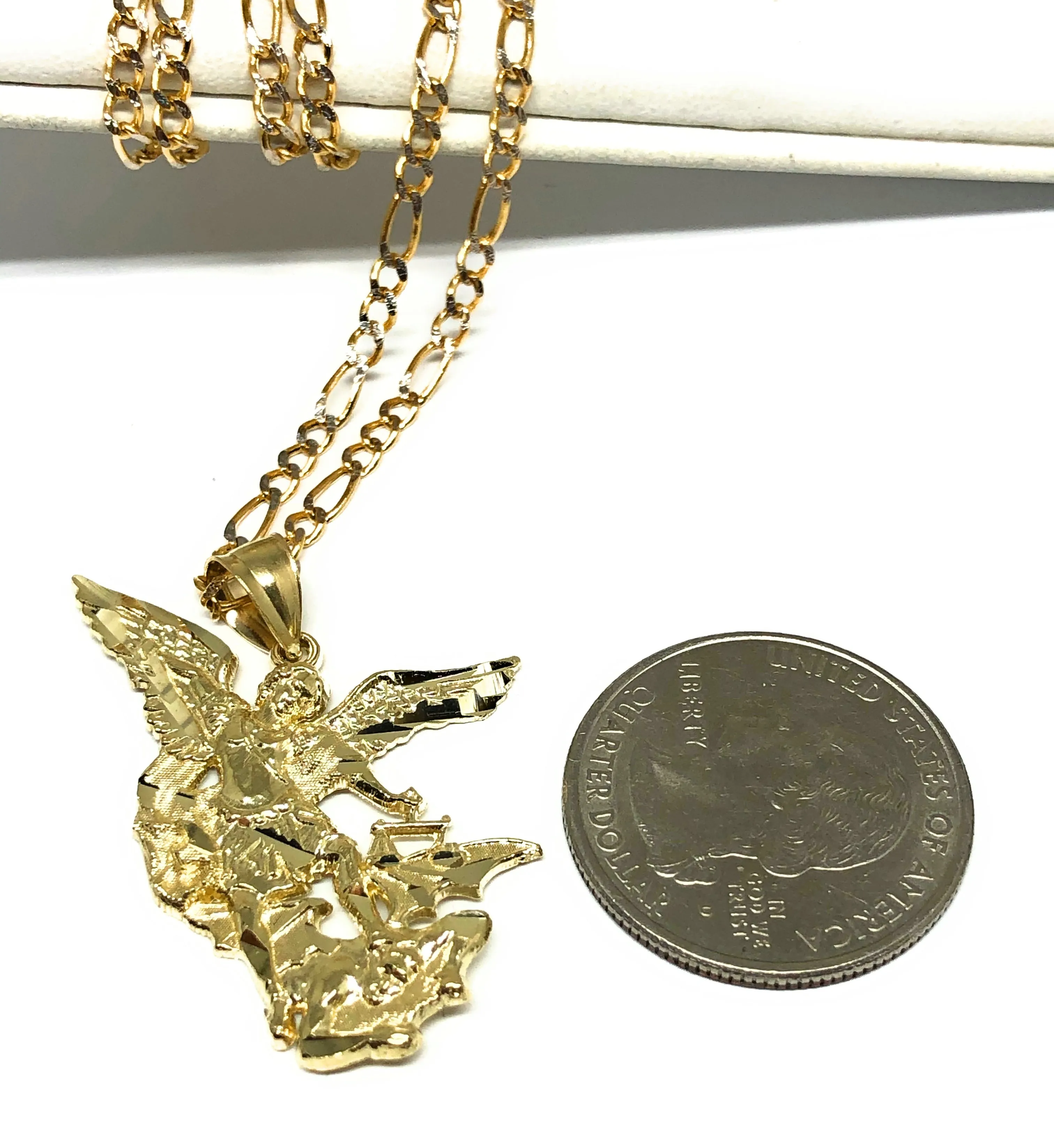 10k Solid Gold Yellow St. Michael Archangel Pendant Necklace (SM,MED,LG)