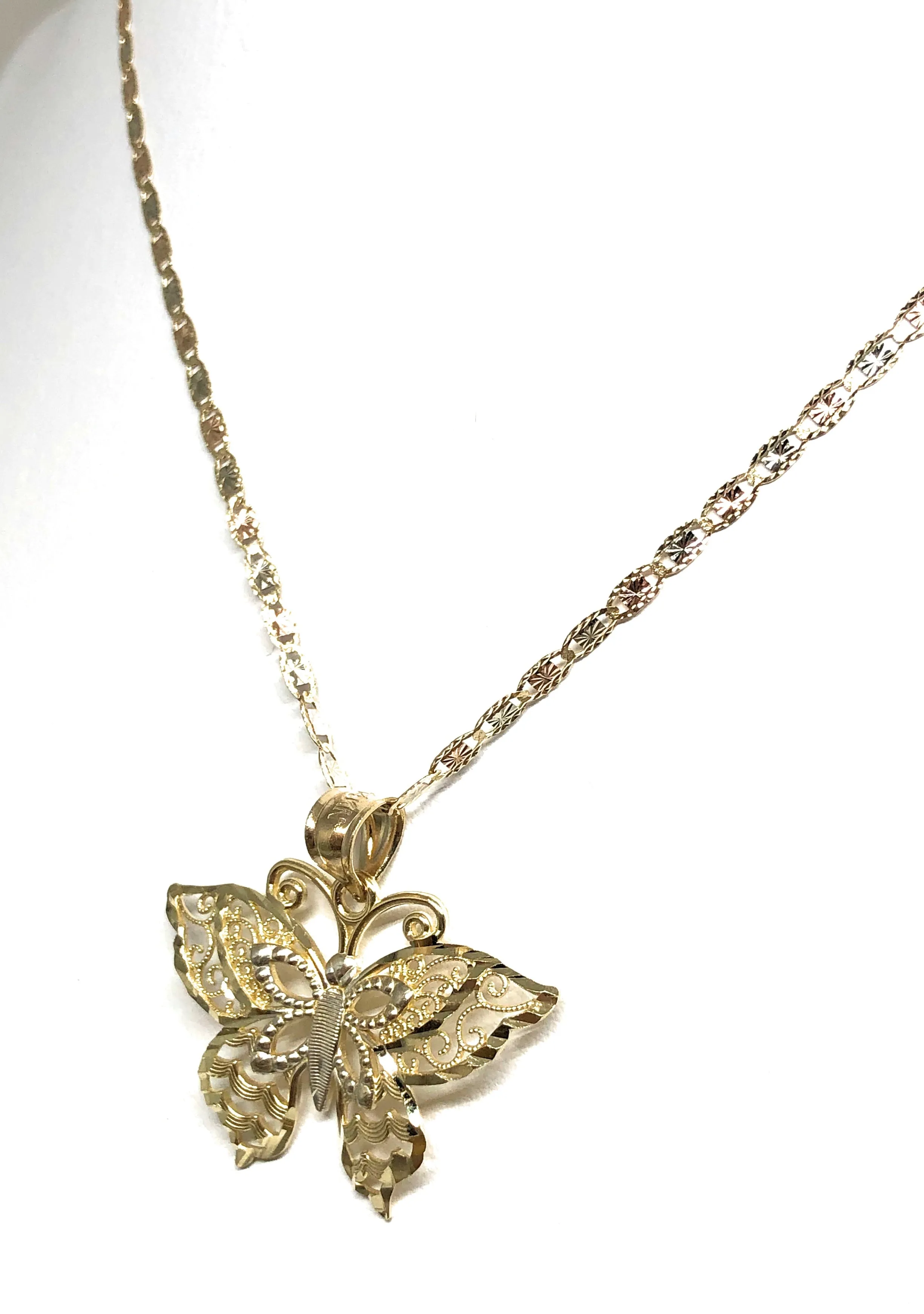 14k Solid Gold Butterfly Pendant Necklace Valentina Chain (SM, MED)