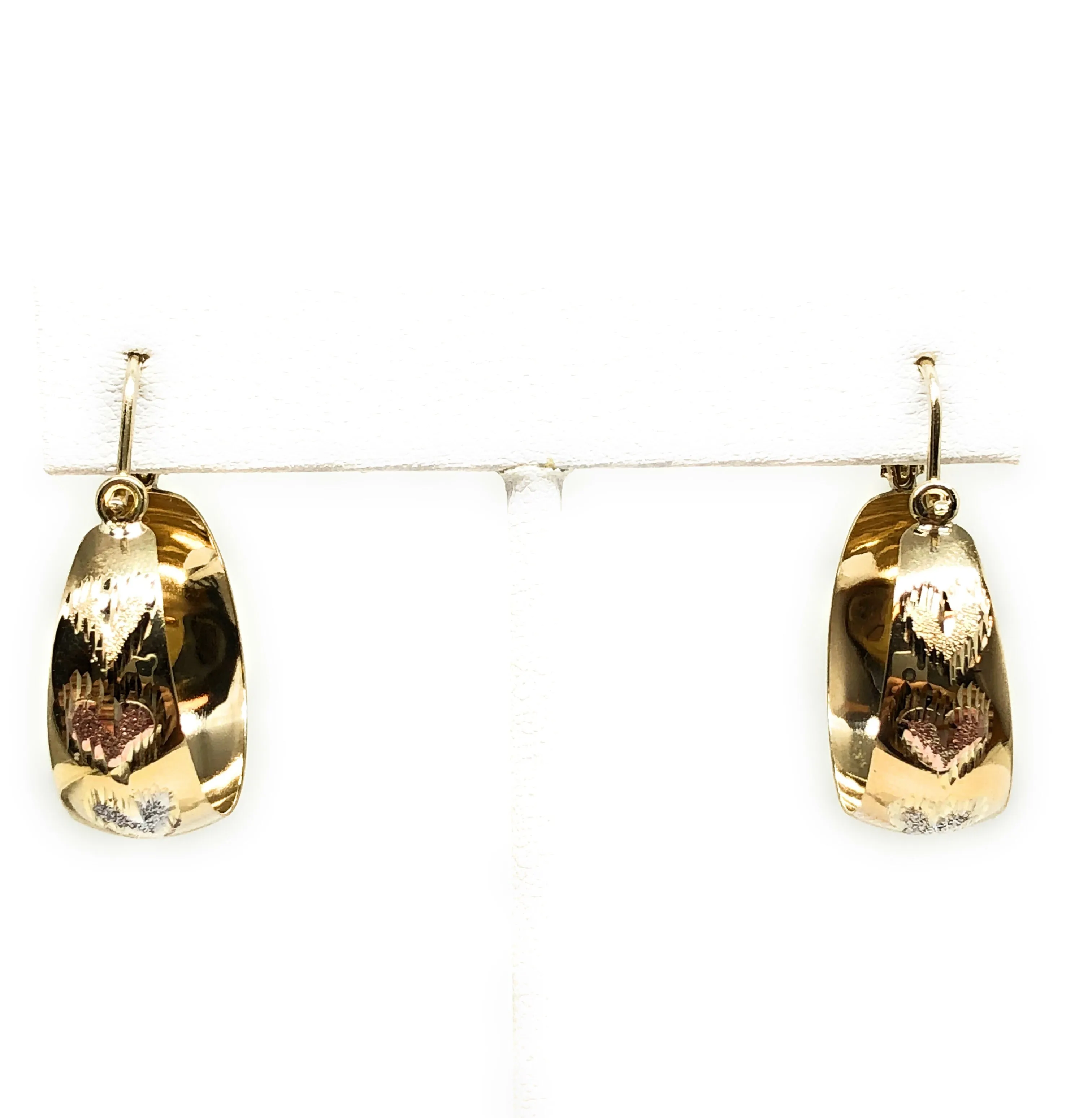 14k Solid Gold Tri-Color Heart Basket Earrings Aracadas (SM,MED,LG)