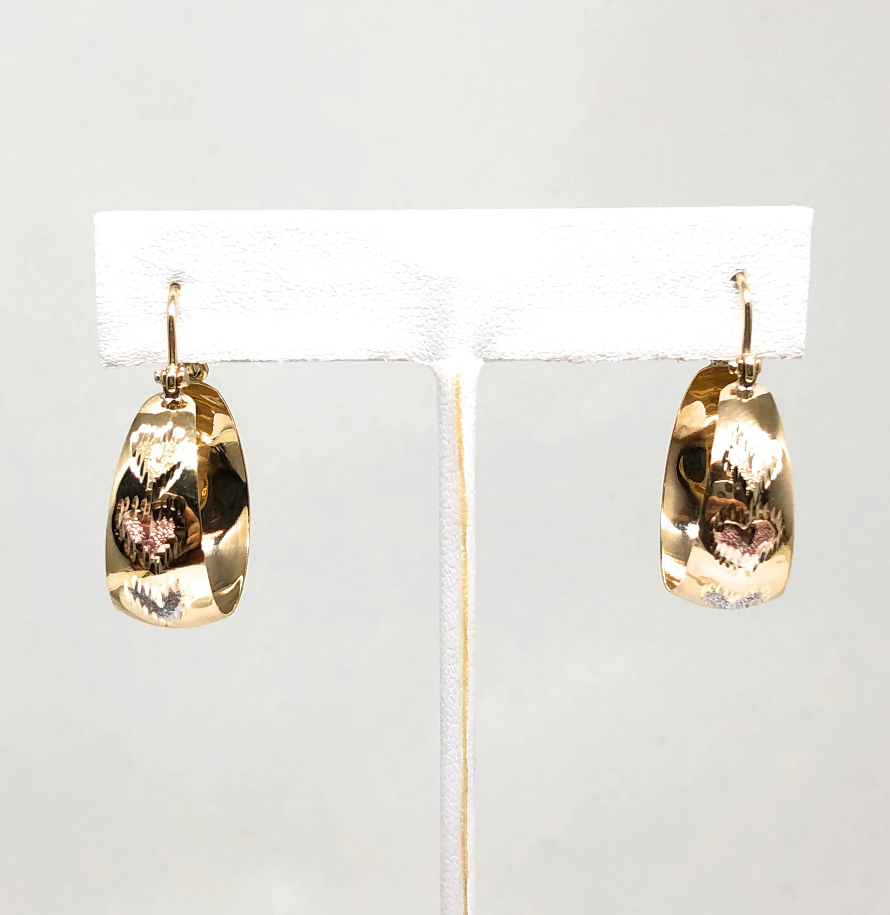 14k Solid Gold Tri-Color Heart Basket Earrings Aracadas (SM,MED,LG)