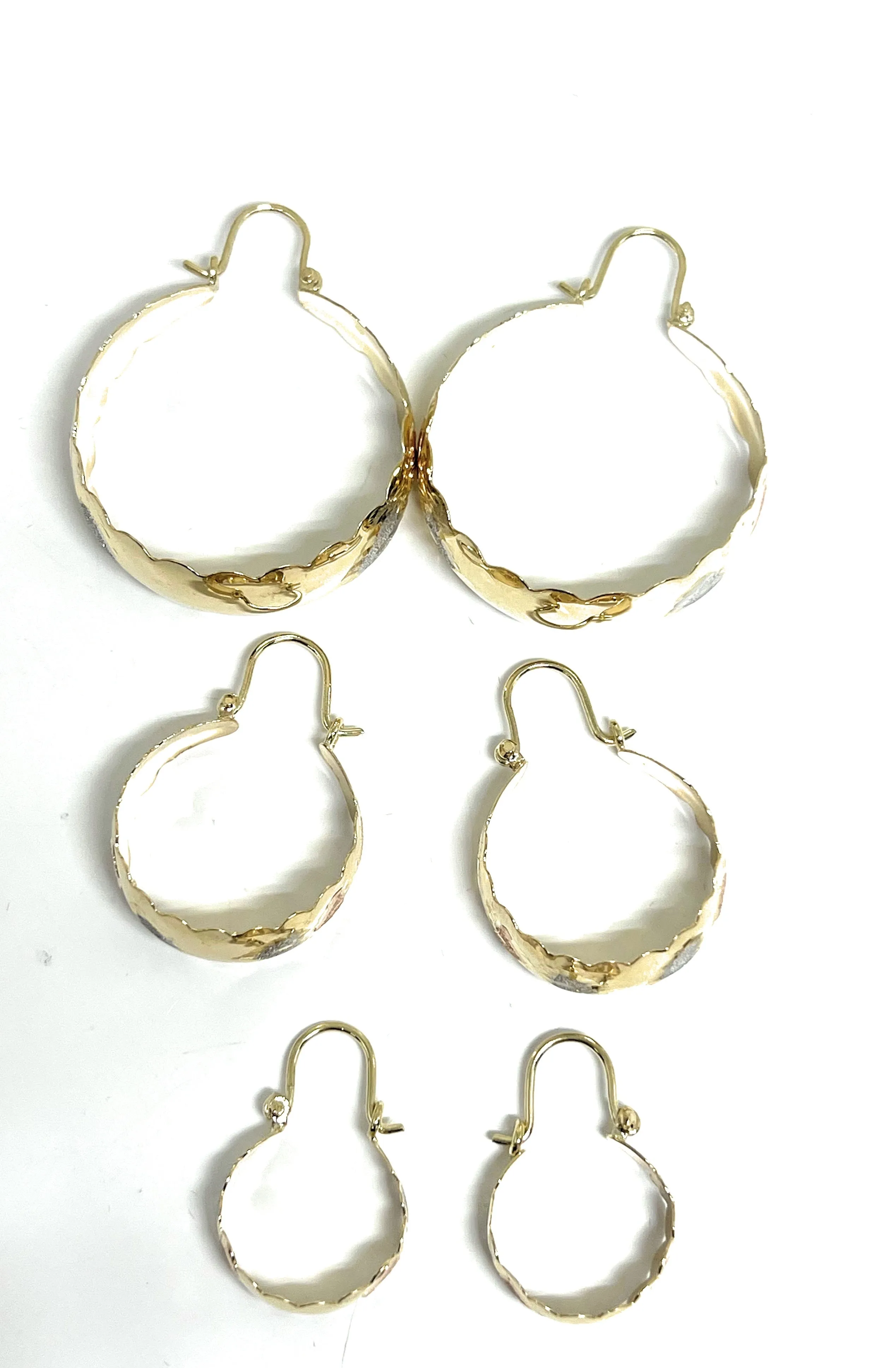 14k Solid Gold Tri-Color Heart Basket GROOVED Earrings Aracadas (SM,MED,LG)