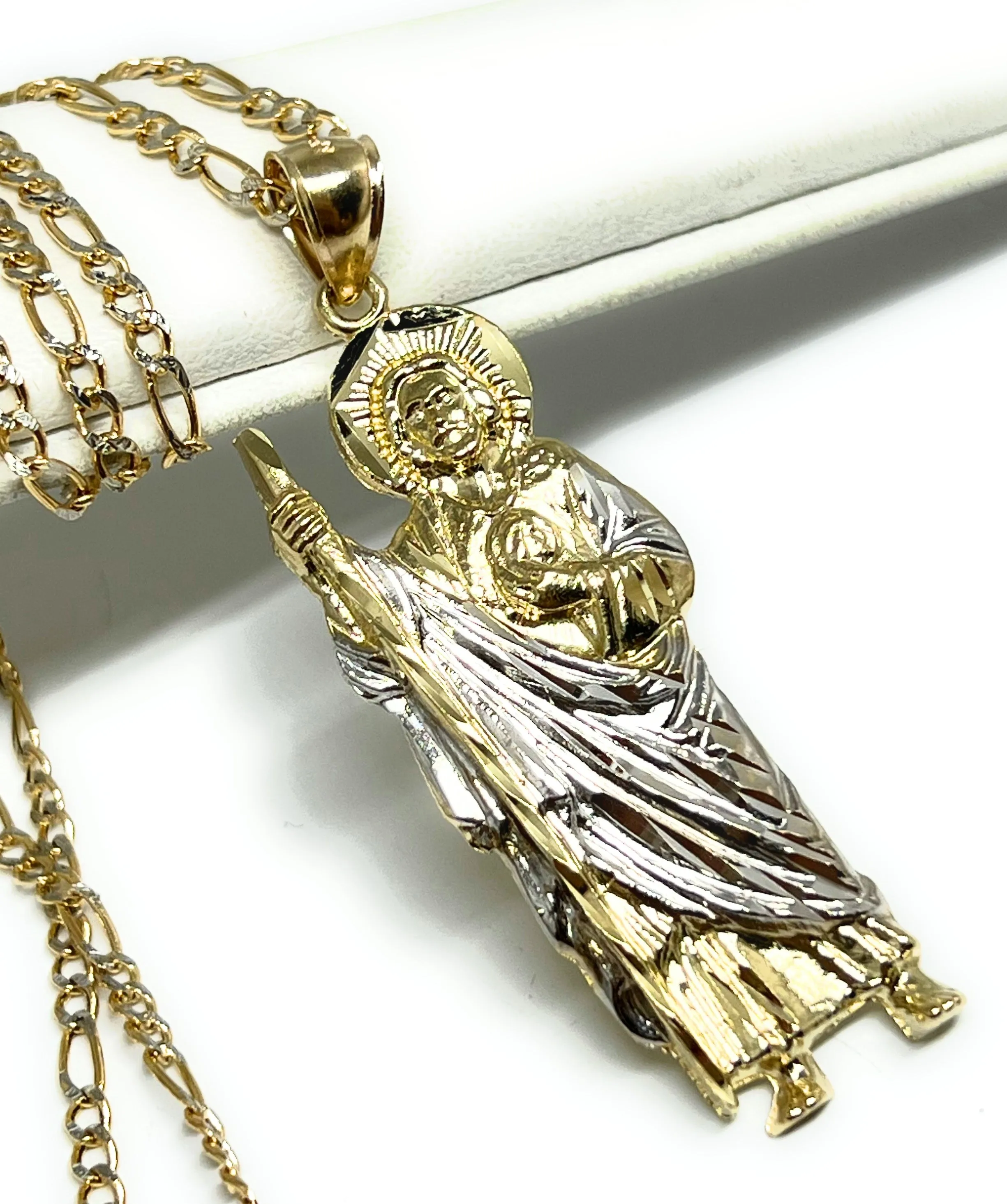 14k Solid Gold Yellow 2-Tone Saan Judas Saaint Jude Pendant (SM, MED)