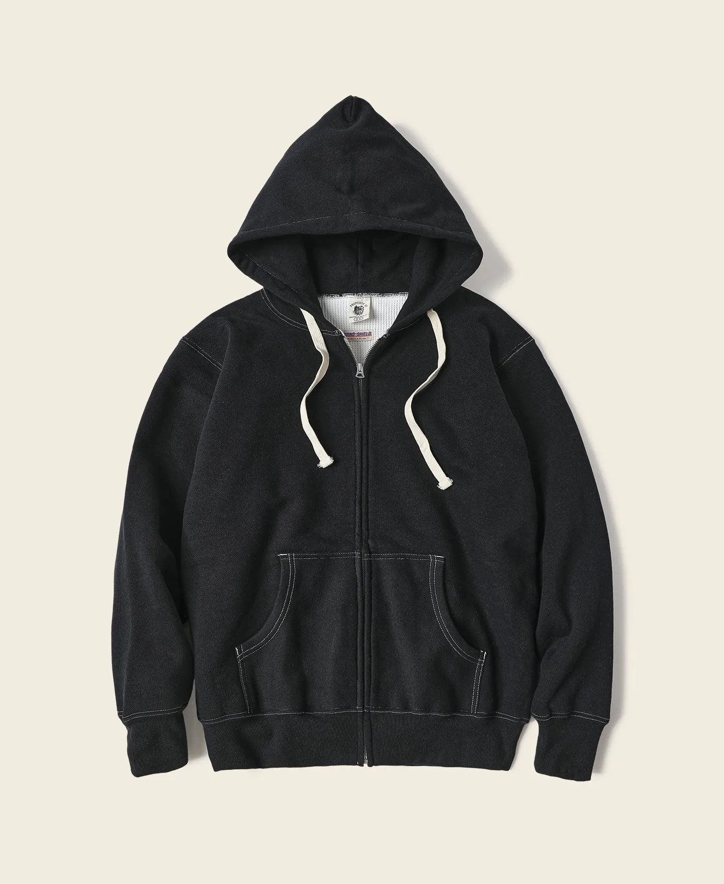 1950s Wind Shield Full-Zip Thermal Hoodie - Black