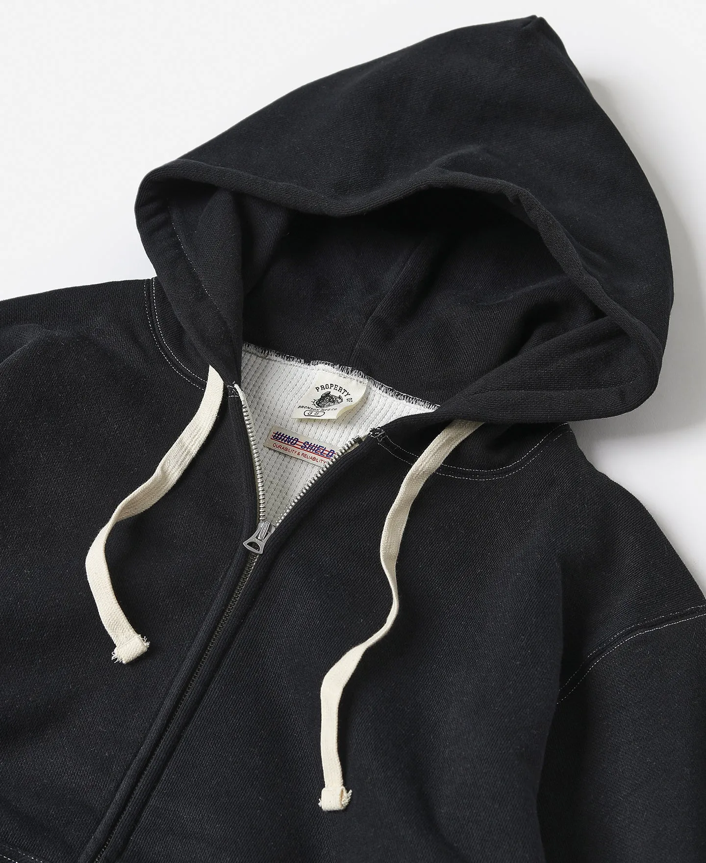 1950s Wind Shield Full-Zip Thermal Hoodie - Black