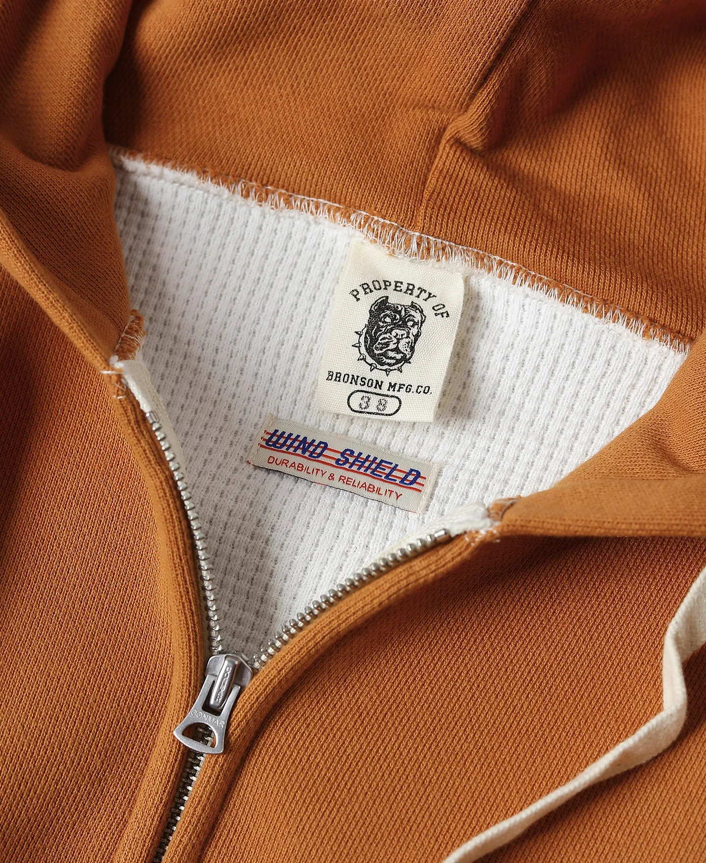 1950s Wind Shield Full-Zip Thermal Hoodie - Orange