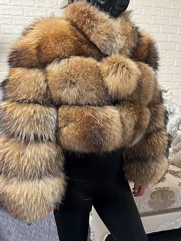 2023 Natural Real Fox Fur Coat Women Winter Long Sleeve Luxury Raccoon Fur Jackets Thick Top Female Furry Coat Vest