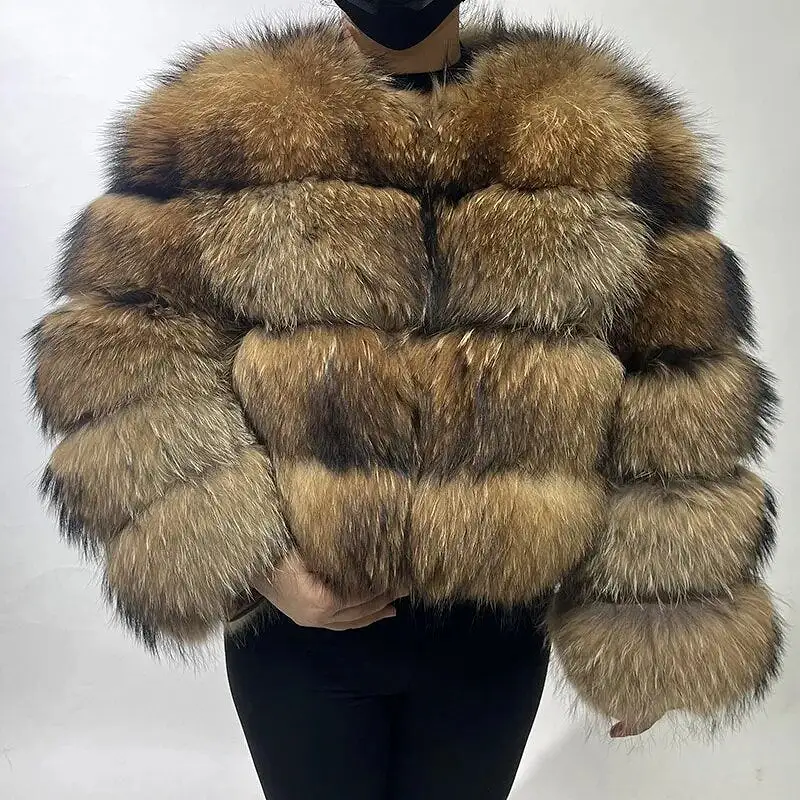 2023 Natural Real Fox Fur Coat Women Winter Long Sleeve Luxury Raccoon Fur Jackets Thick Top Female Furry Coat Vest