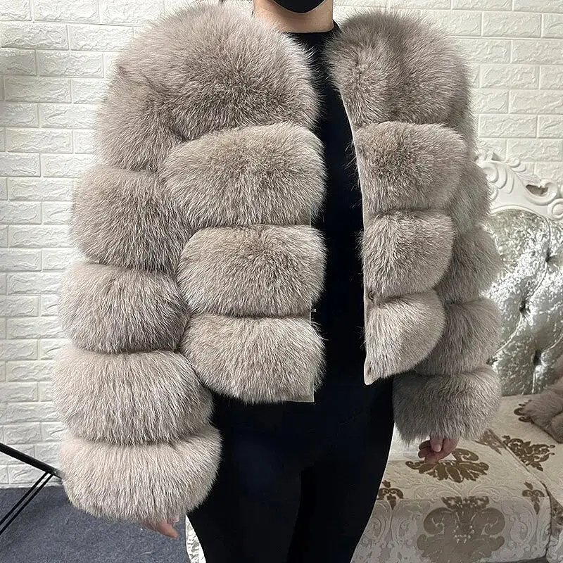 2023 Natural Real Fox Fur Coat Women Winter Long Sleeve Luxury Raccoon Fur Jackets Thick Top Female Furry Coat Vest