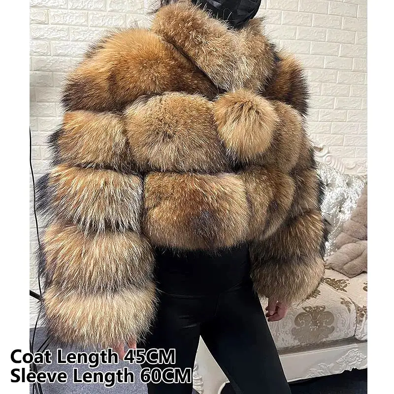 2023 Natural Real Fox Fur Coat Women Winter Long Sleeve Luxury Raccoon Fur Jackets Thick Top Female Furry Coat Vest