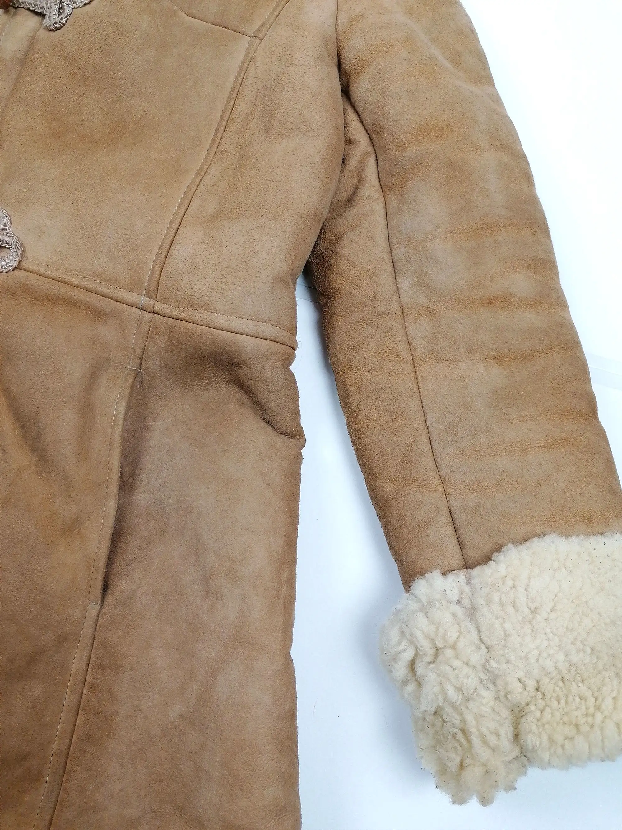 70's 80's Penny Lane Faux Shearling Coat Hooded - size XXS - XS