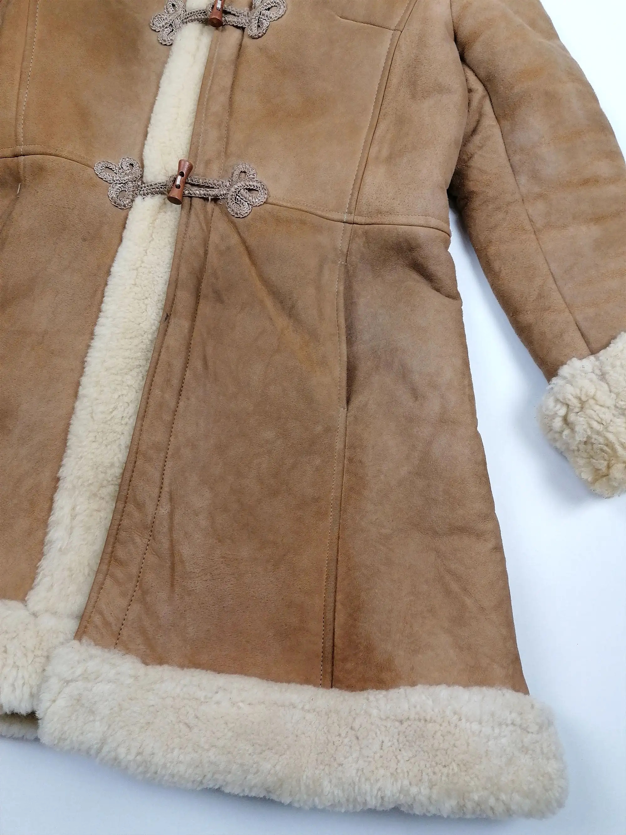 70's 80's Penny Lane Faux Shearling Coat Hooded - size XXS - XS