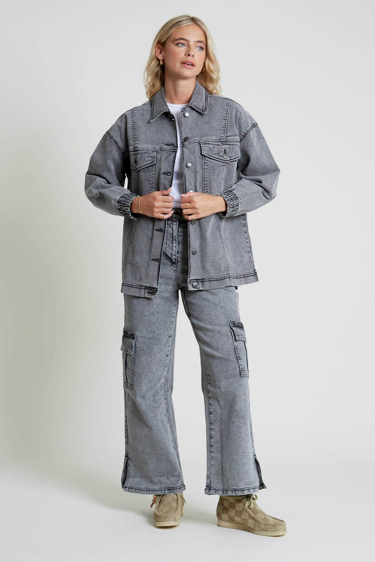 ACIALA ACID WASH DENIM JACKET WITH SEAMING DETAIL