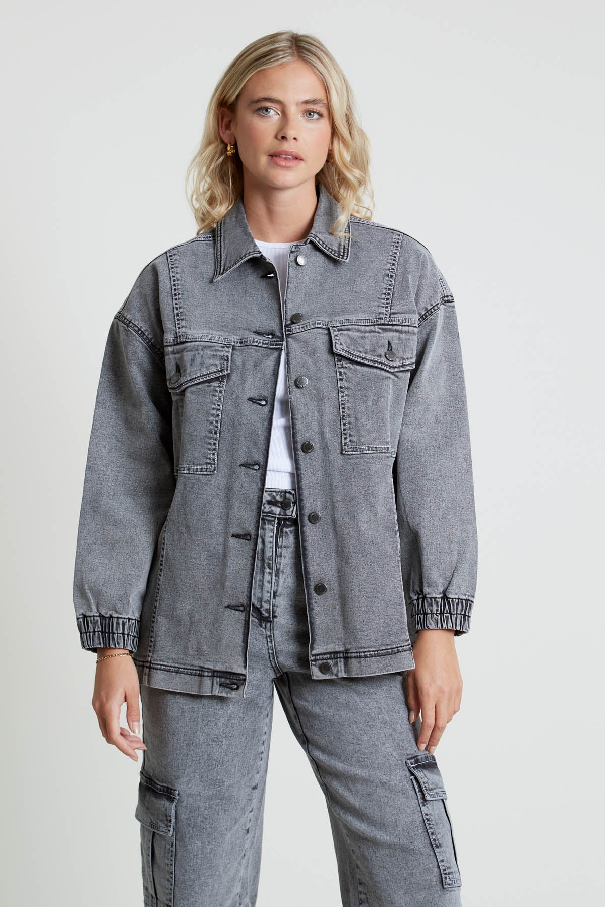 ACIALA ACID WASH DENIM JACKET WITH SEAMING DETAIL