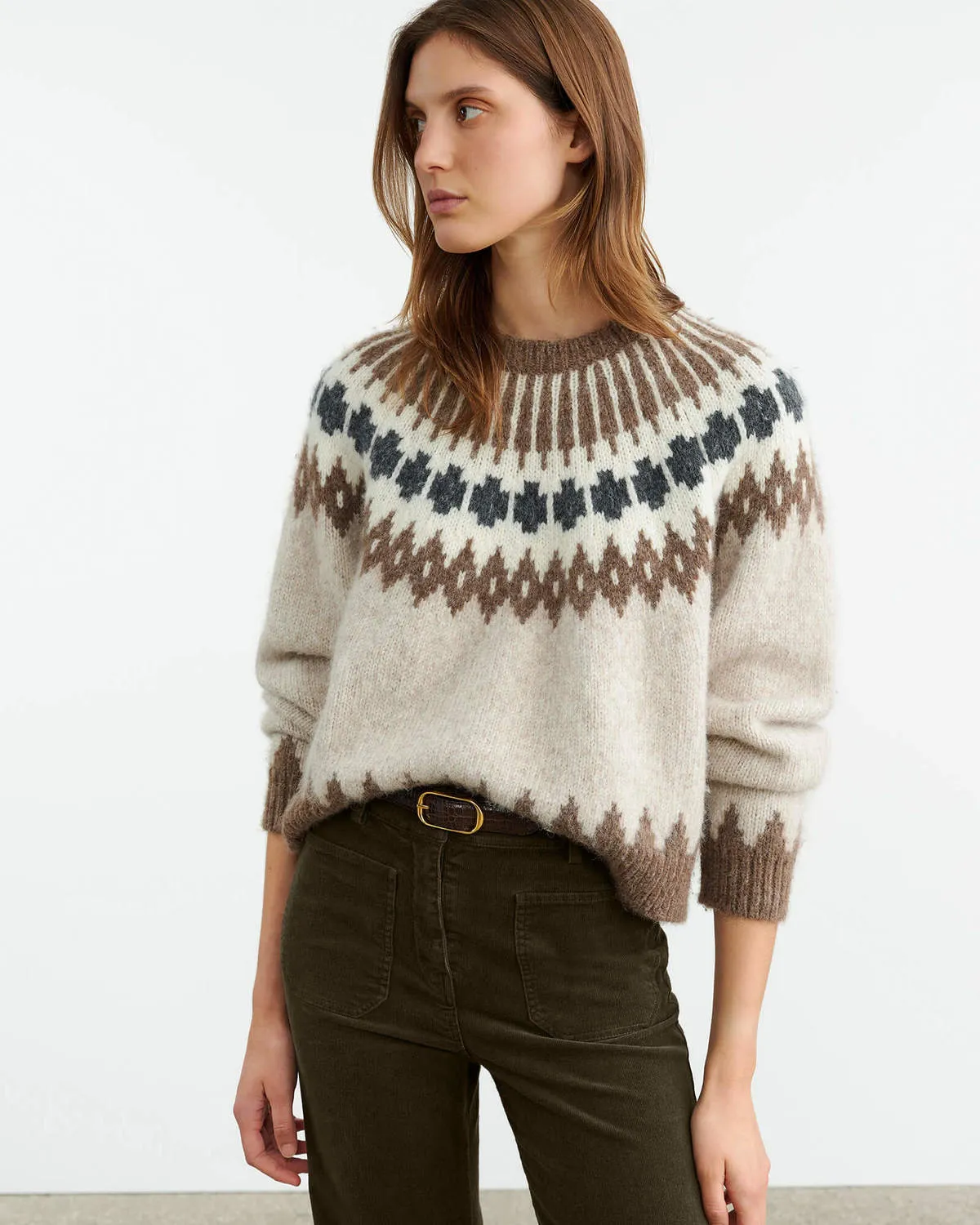 Alena Sweater - Oatmeal Fairisle