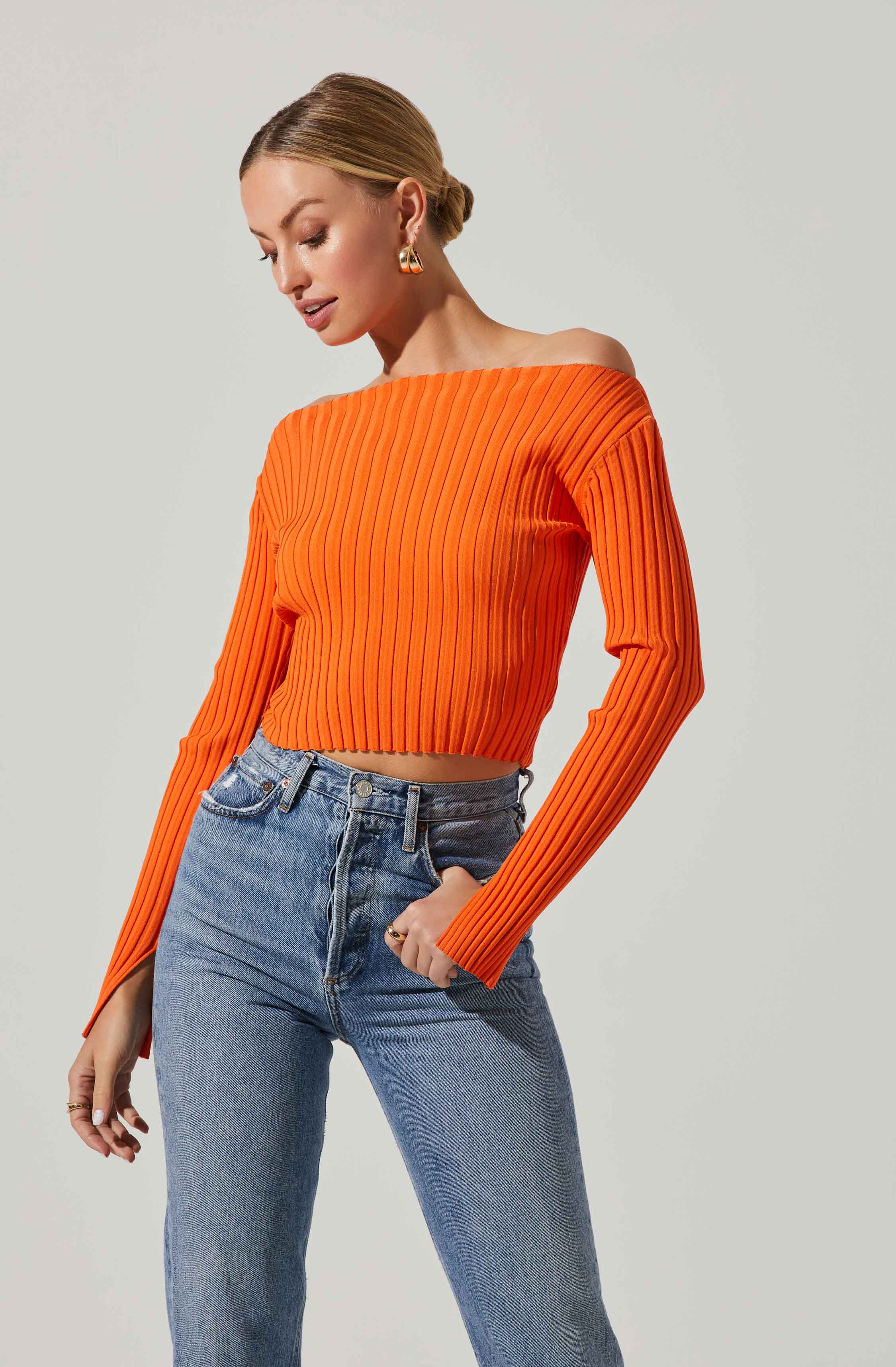 Alessandra Ribbed Off Shoulder Sweater