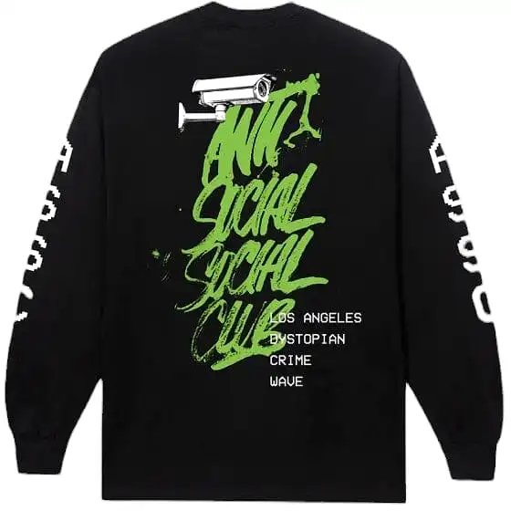 Anti Social Social Club Dystopian Crime Wave Long Sleeve Tee (Black)