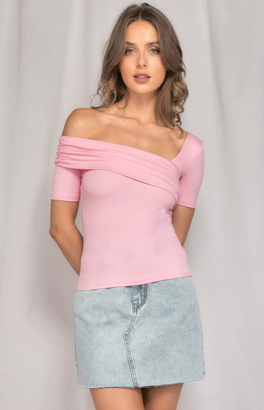 Asymmetric Neckline Jersey Top (STO577A)