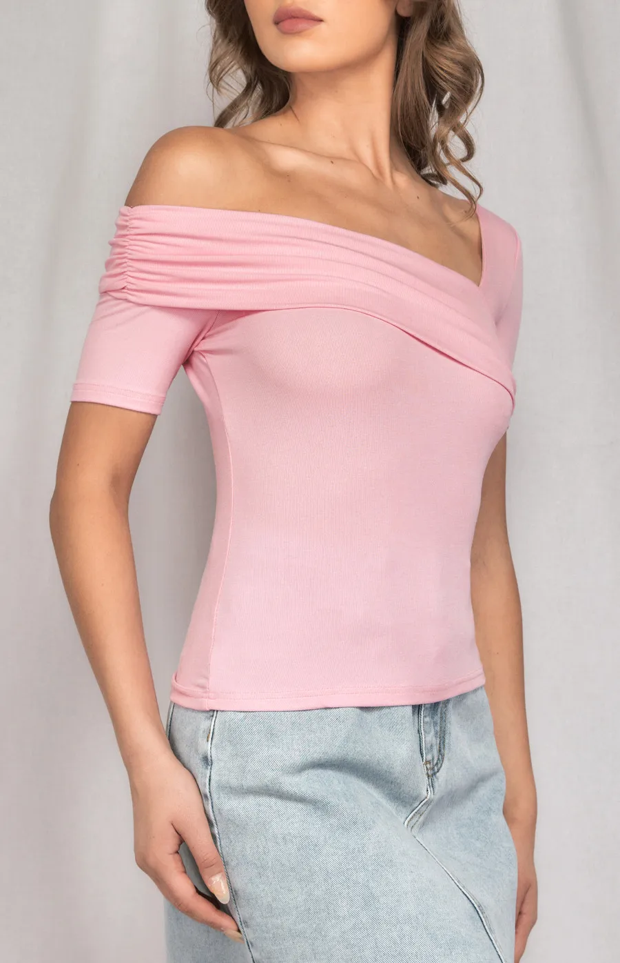 Asymmetric Neckline Jersey Top (STO577A)