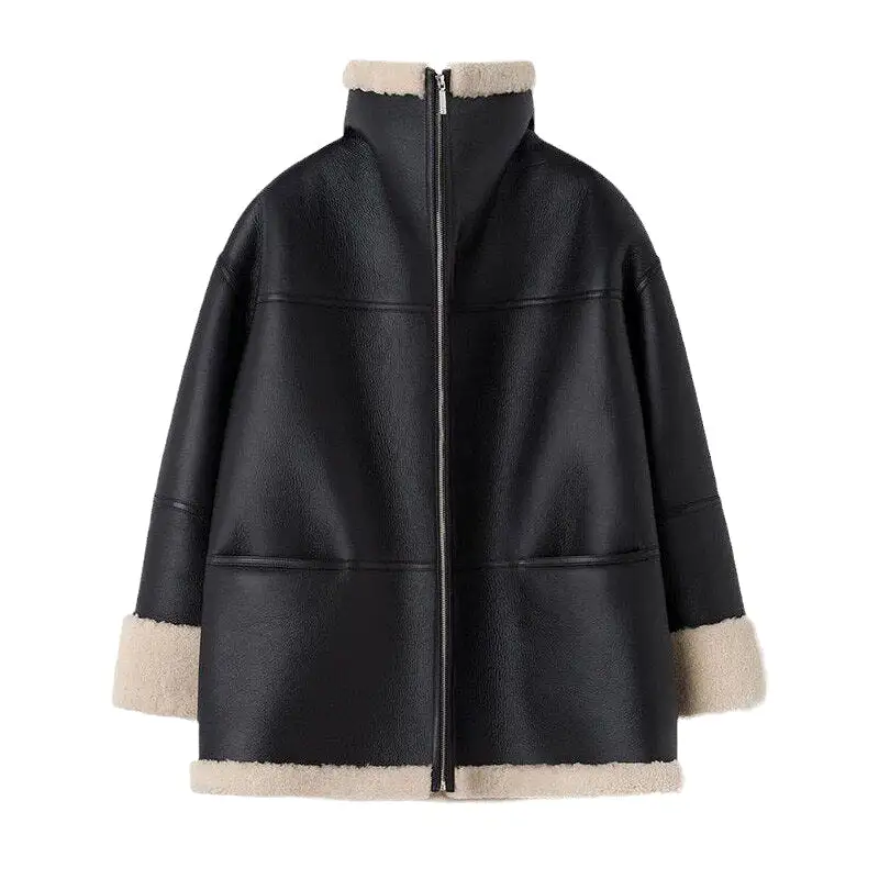 Autumn Fur Coat Women Winter Long Sleeve Velvet Lapels Female Coats 2023 Streetwear Black Engine Ladies Jackets