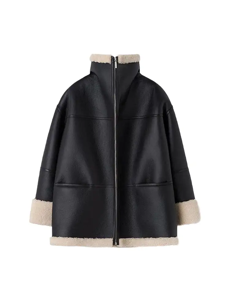 Autumn Fur Coat Women Winter Long Sleeve Velvet Lapels Female Coats 2023 Streetwear Black Engine Ladies Jackets