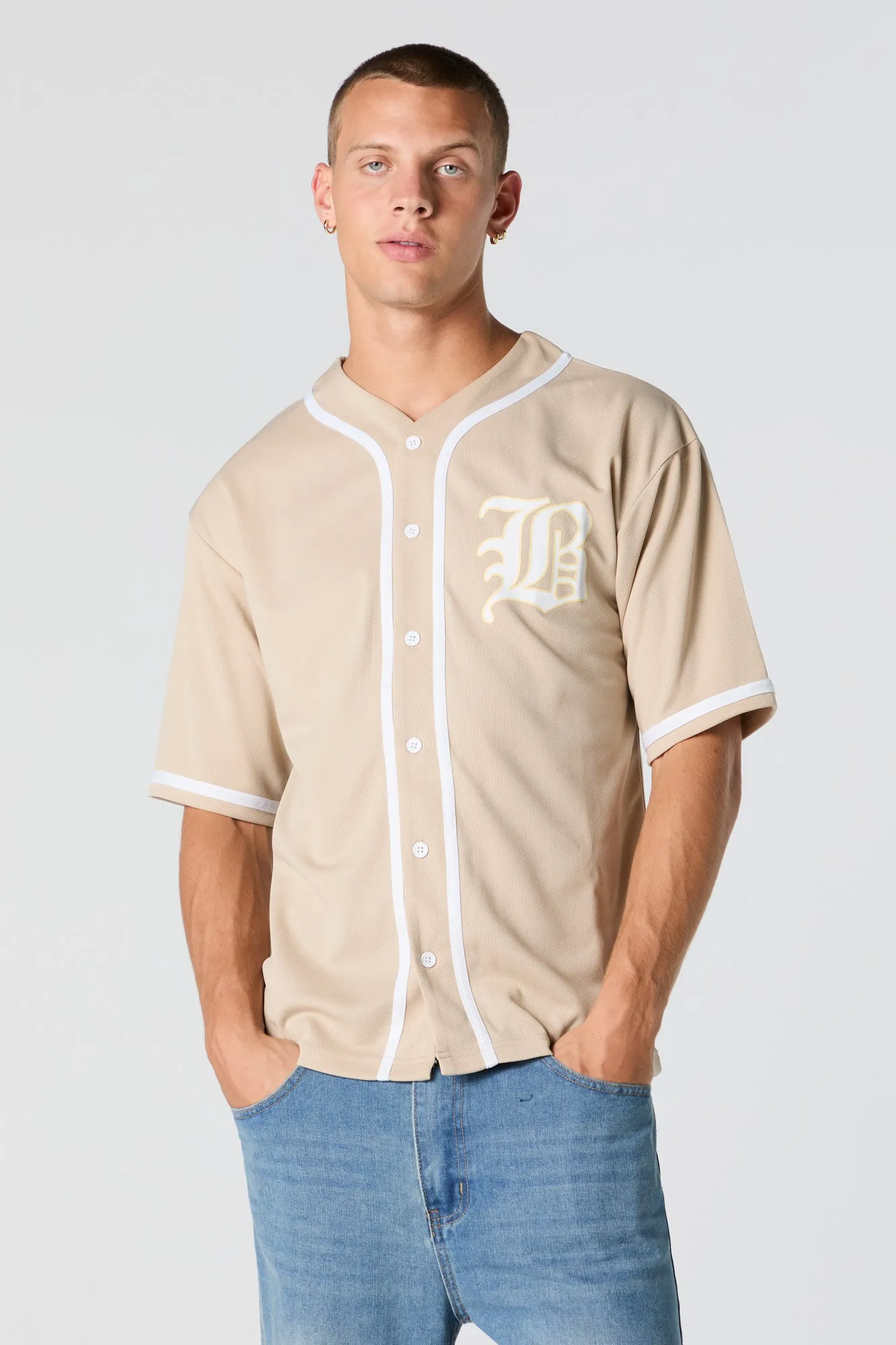 B Graphic Mesh Baseball Jersey