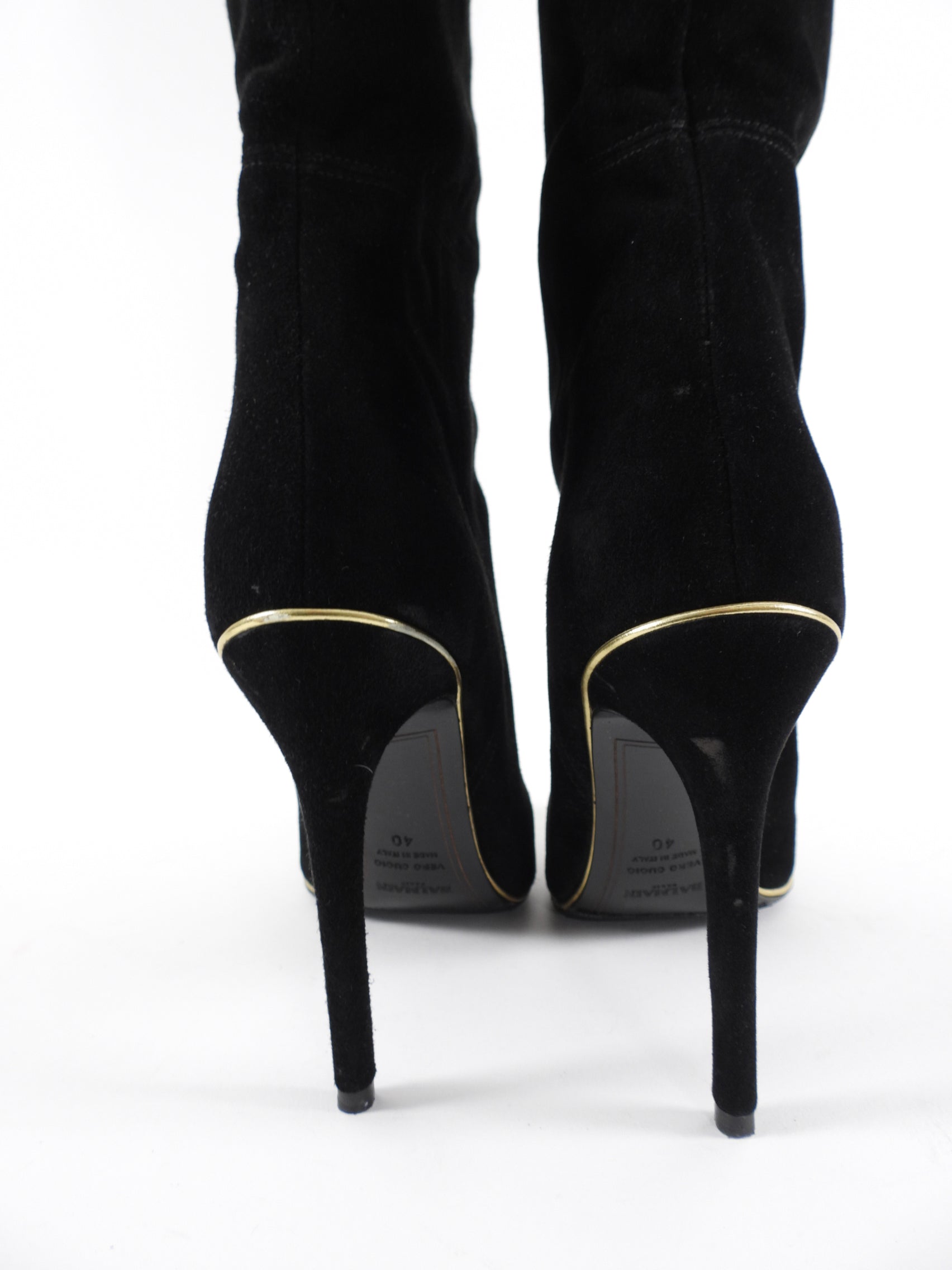 Balmain Black Suede Over the Knee Thigh High Boots - 40 / 10