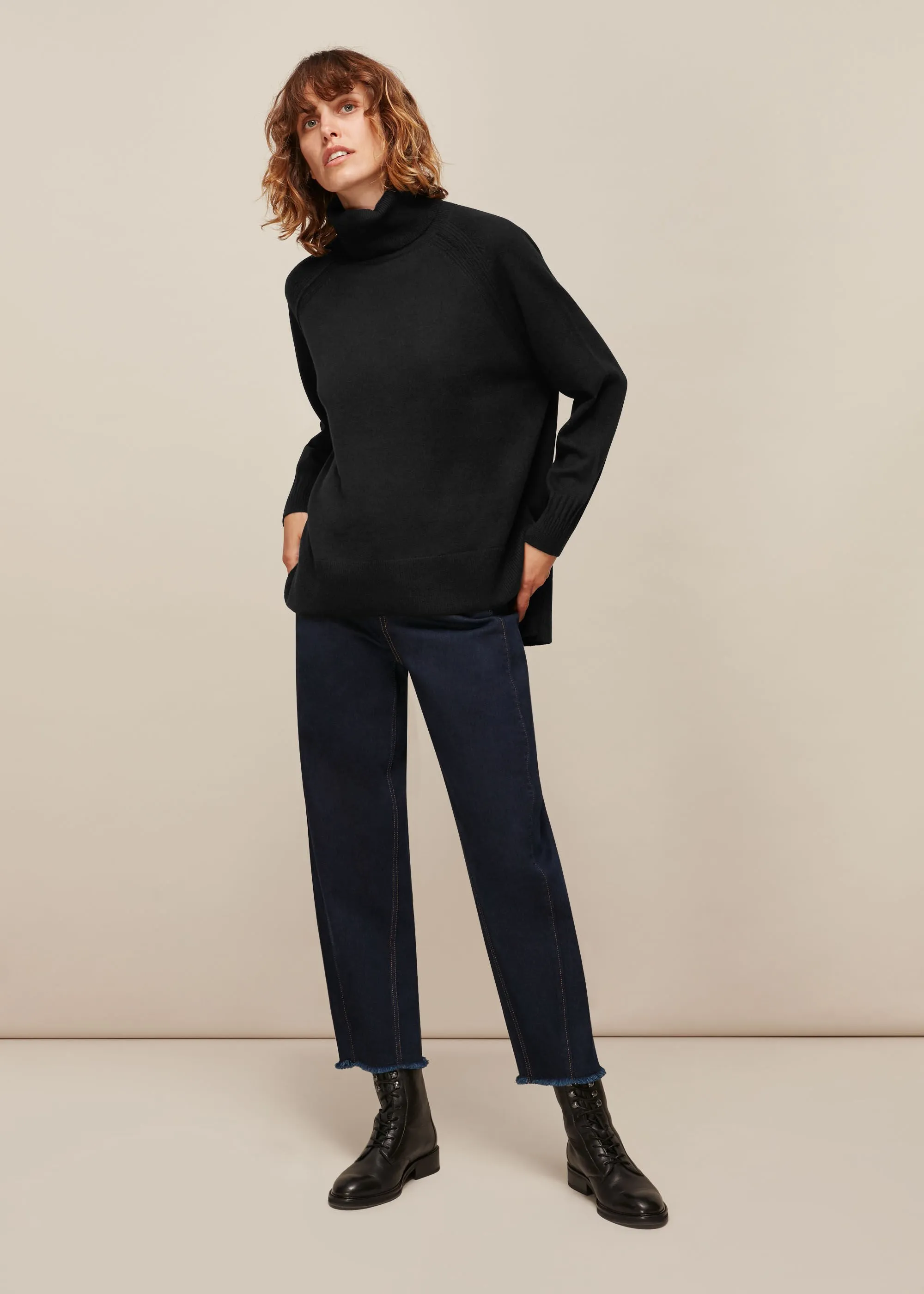 Black Cashmere Roll Neck Sweater