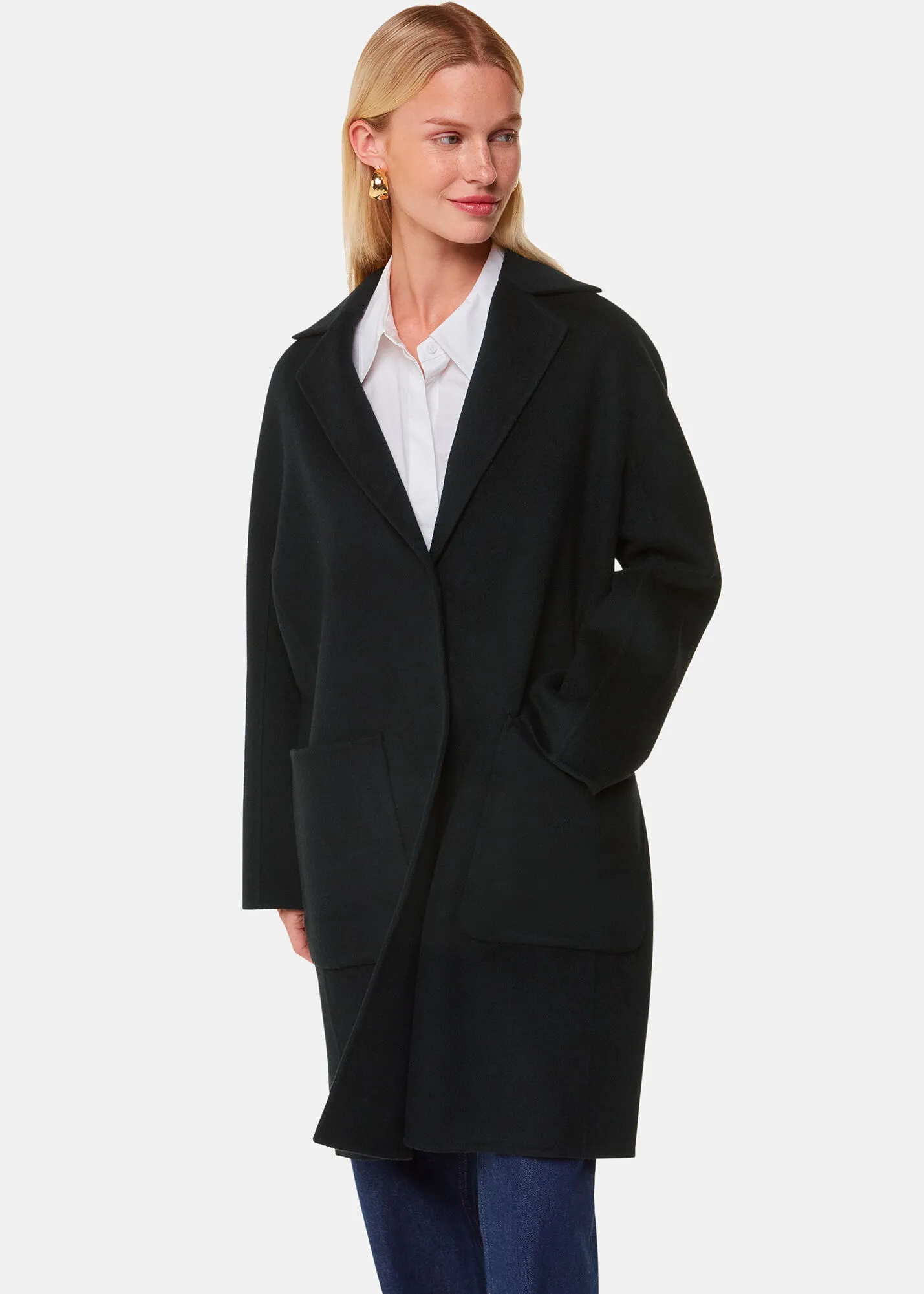 Black Cassie Double Face Pocket Coat