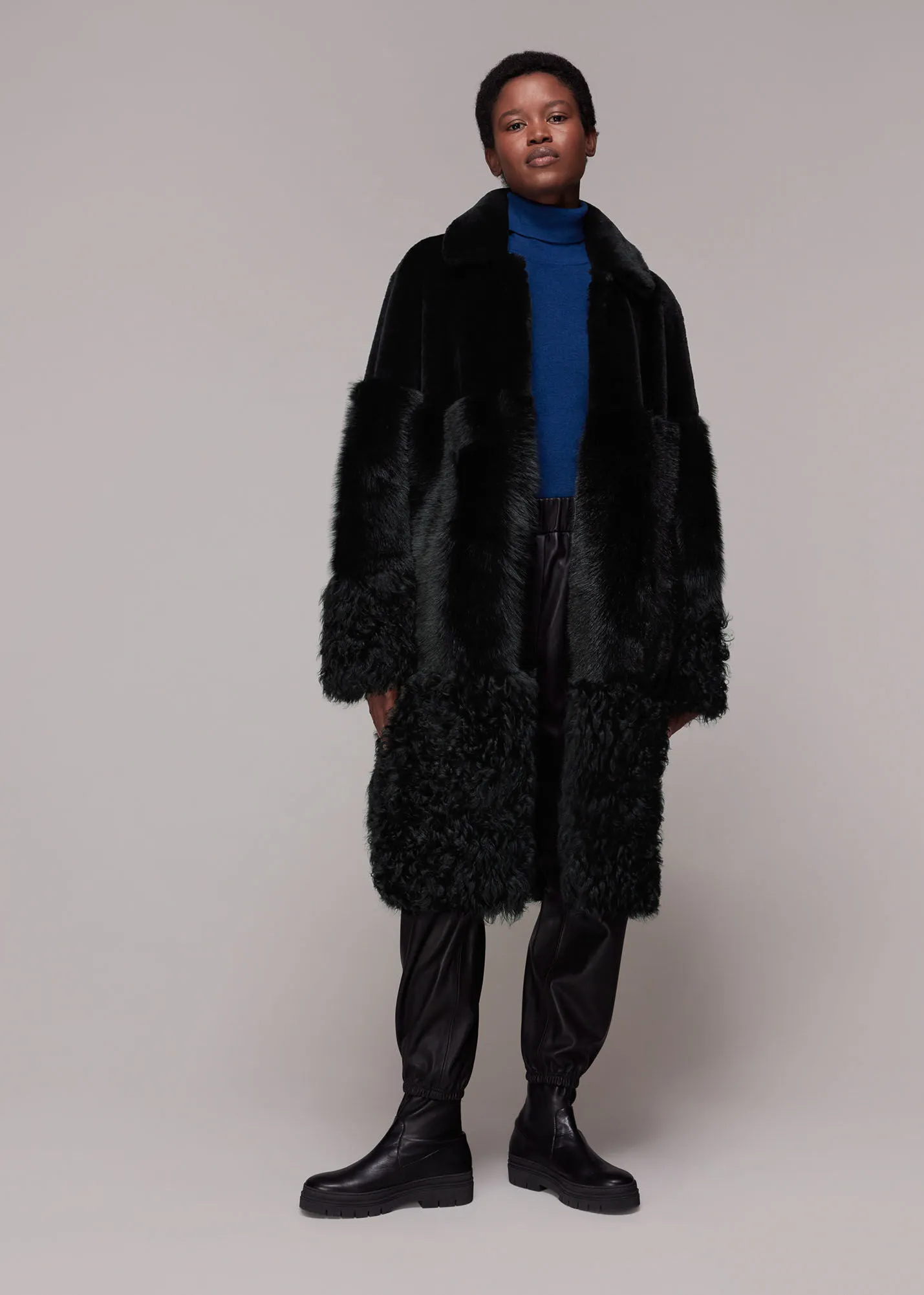 Black Cossma Shearling Longline Coat