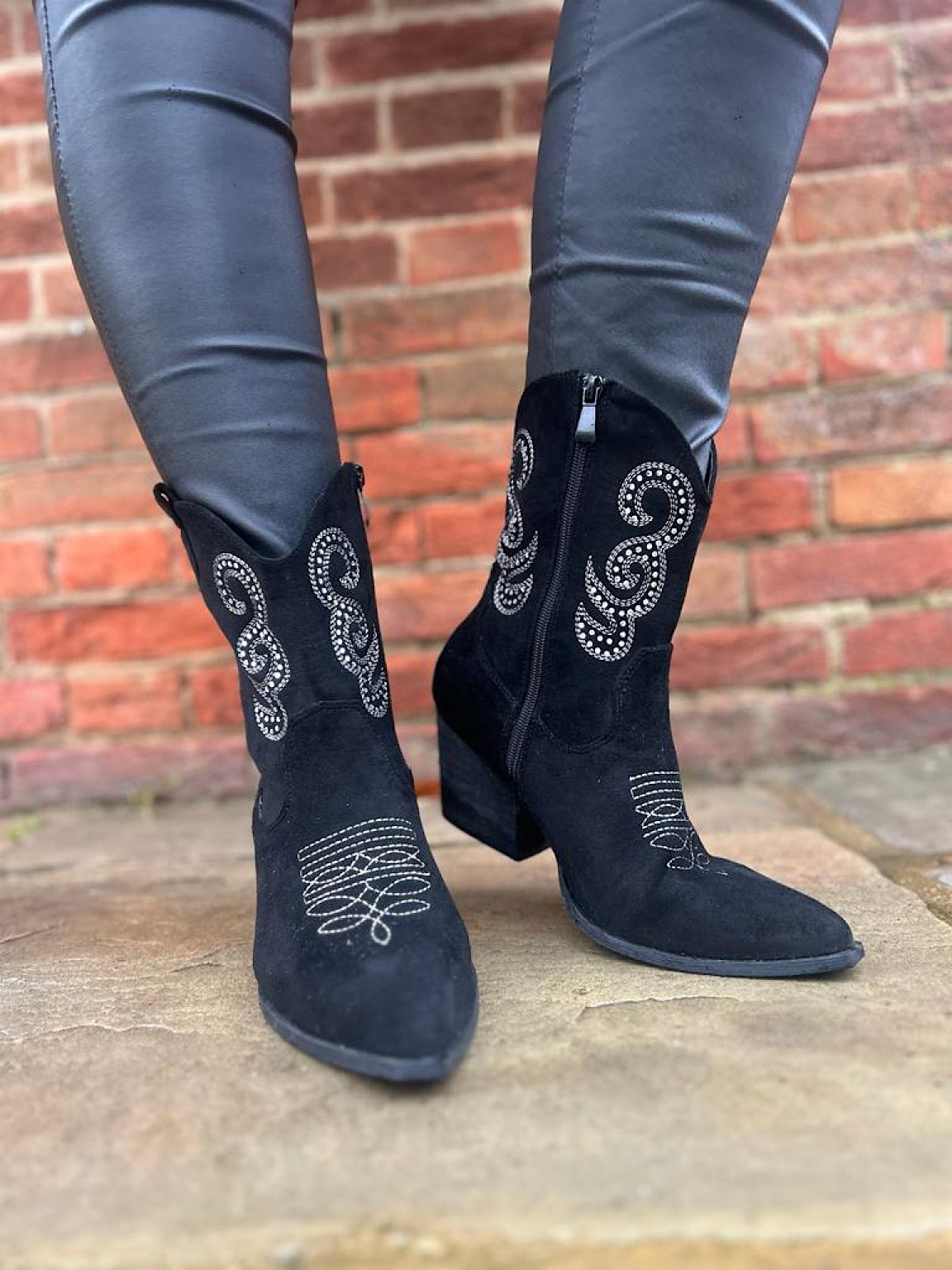 Black Diamante Western Boots