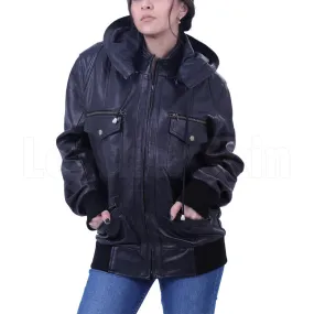 Black Hooded Leather Jacket - Leather Skin Shop