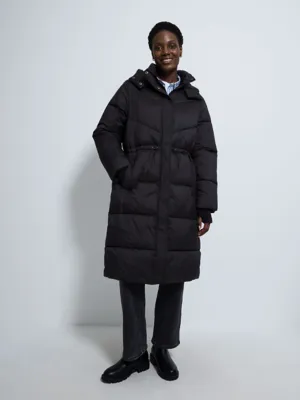 Black Long Hooded Padded Coat | Women | George at ASDA